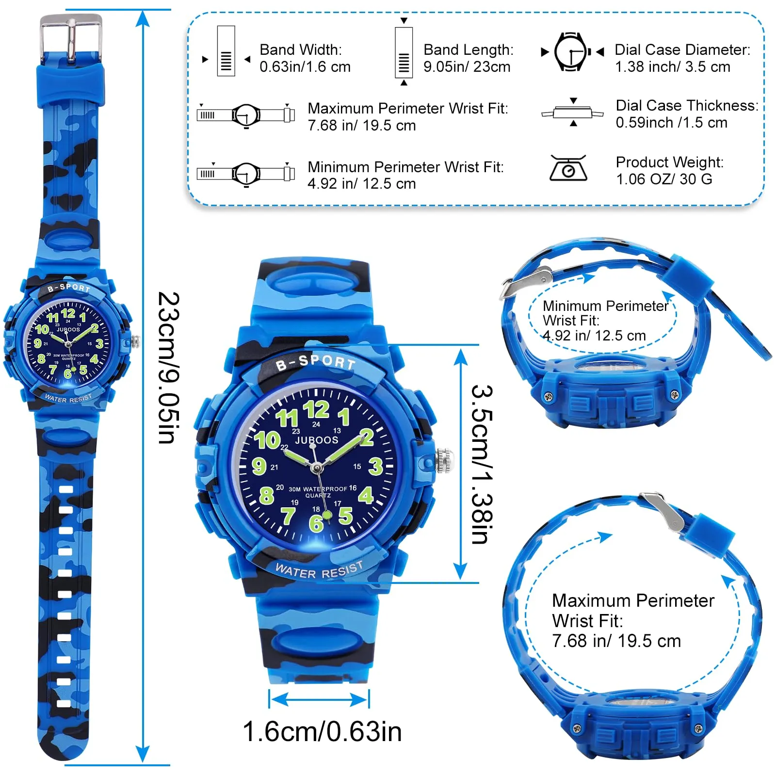 Juboos Orologio Analogico Per Bambini Con 7 Luci Notturne A Colori, Impermeabile, Cinturino Morbido, Orologio A Quarzo Per Ragazzi E Ragazze 5-18 Anni - immagine 4