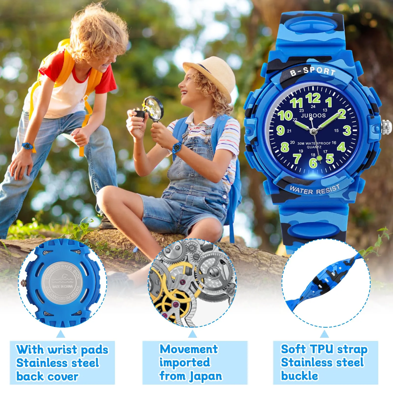 Juboos Orologio Analogico Per Bambini Con 7 Luci Notturne A Colori, Impermeabile, Cinturino Morbido, Orologio A Quarzo Per Ragazzi E Ragazze 5-18 Anni - immagine 5