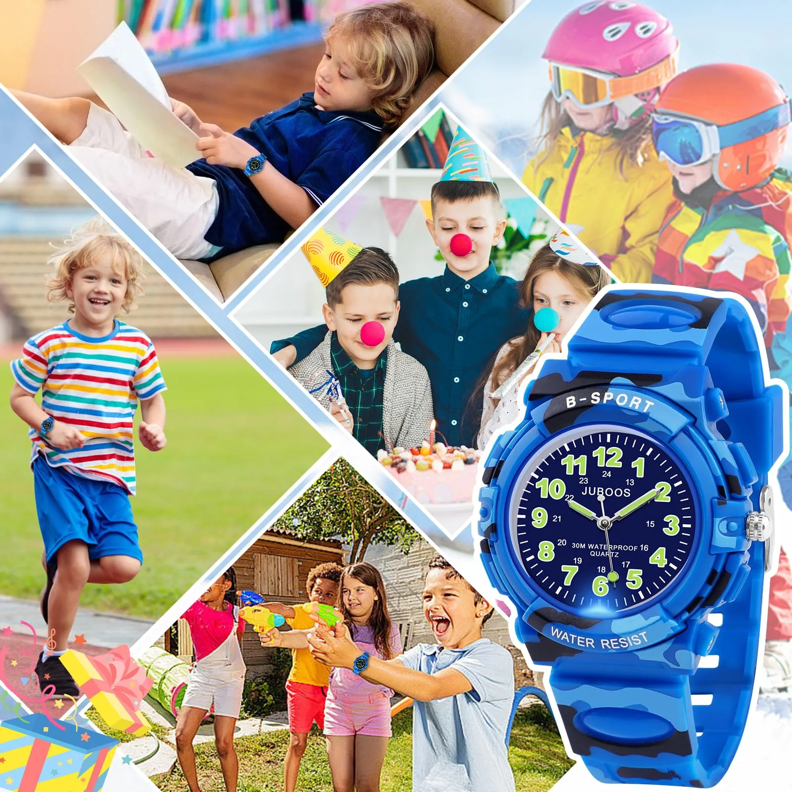 Juboos Orologio Analogico Per Bambini Con 7 Luci Notturne A Colori, Impermeabile, Cinturino Morbido, Orologio A Quarzo Per Ragazzi E Ragazze 5-18 Anni - immagine 6