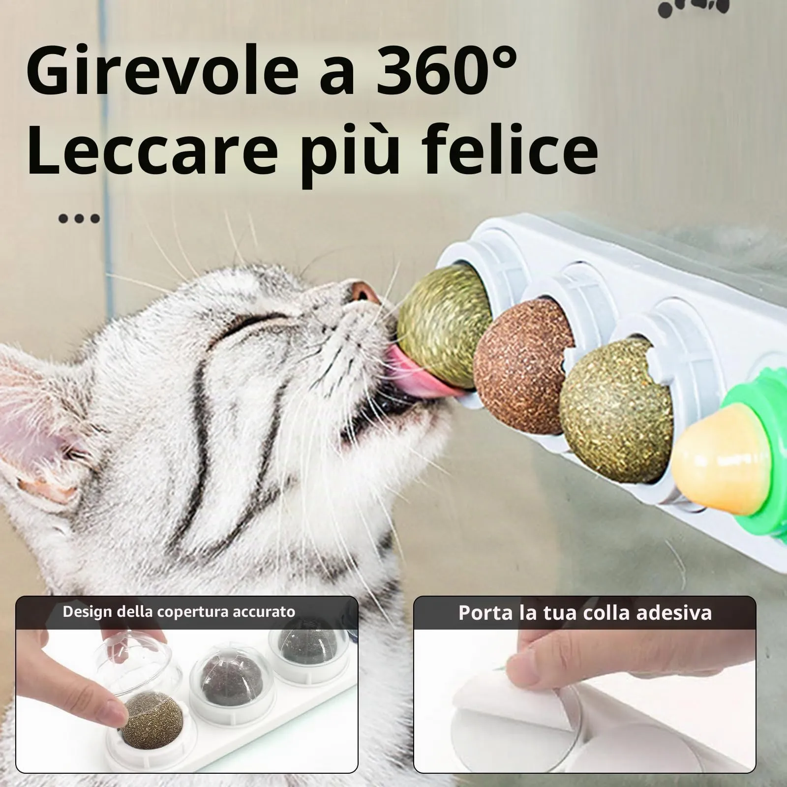 AMSGANK Palline di Erba Gatta, Giochi per Gatti Giocattolo di Erba Gatta Autoadesiva Commestibili Girevoli Naturali Catnip Ball per la Pulizia dei Denti Giocattolo di Menta del Gatti - immagine 4