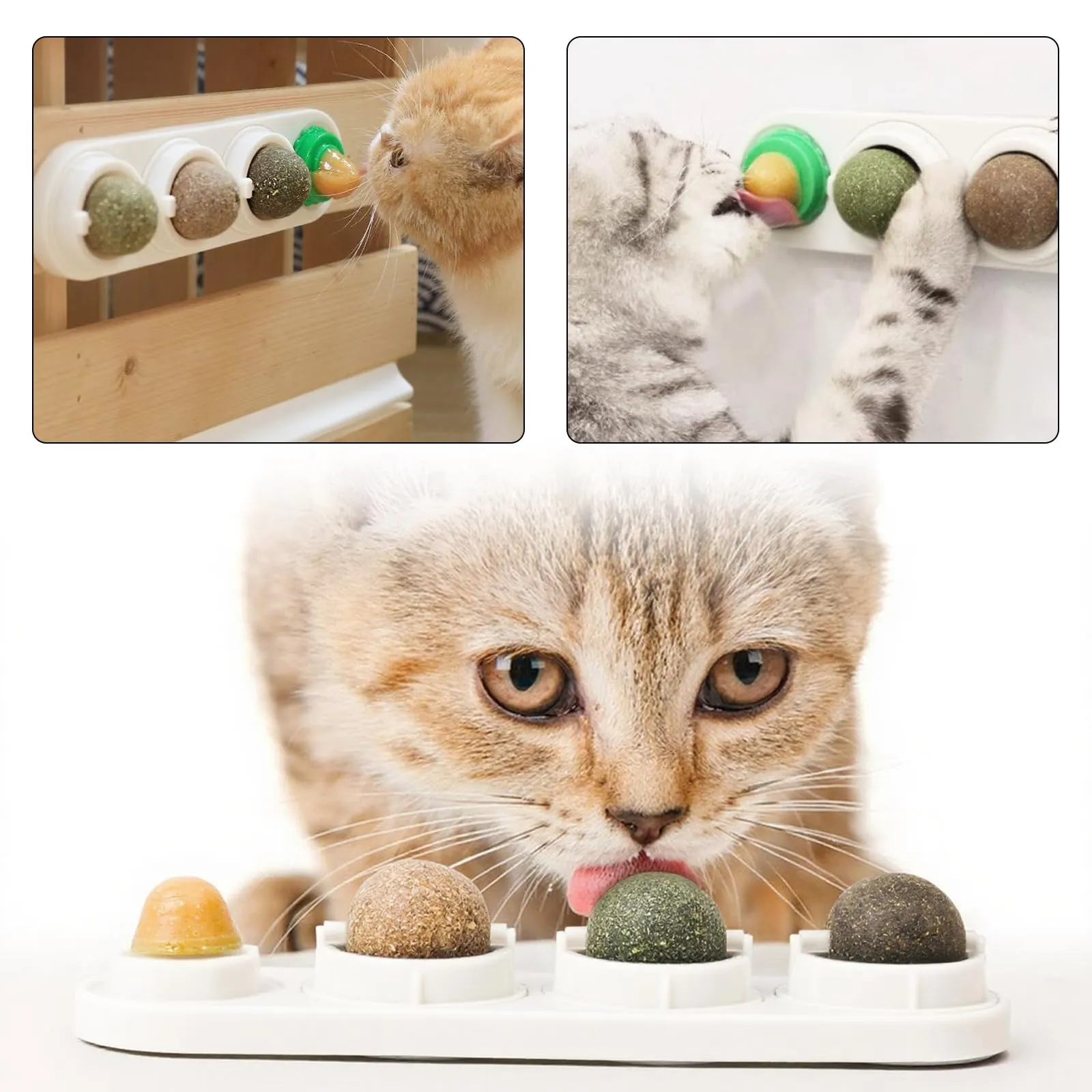 AMSGANK Palline di Erba Gatta, Giochi per Gatti Giocattolo di Erba Gatta Autoadesiva Commestibili Girevoli Naturali Catnip Ball per la Pulizia dei Denti Giocattolo di Menta del Gatti - immagine 6