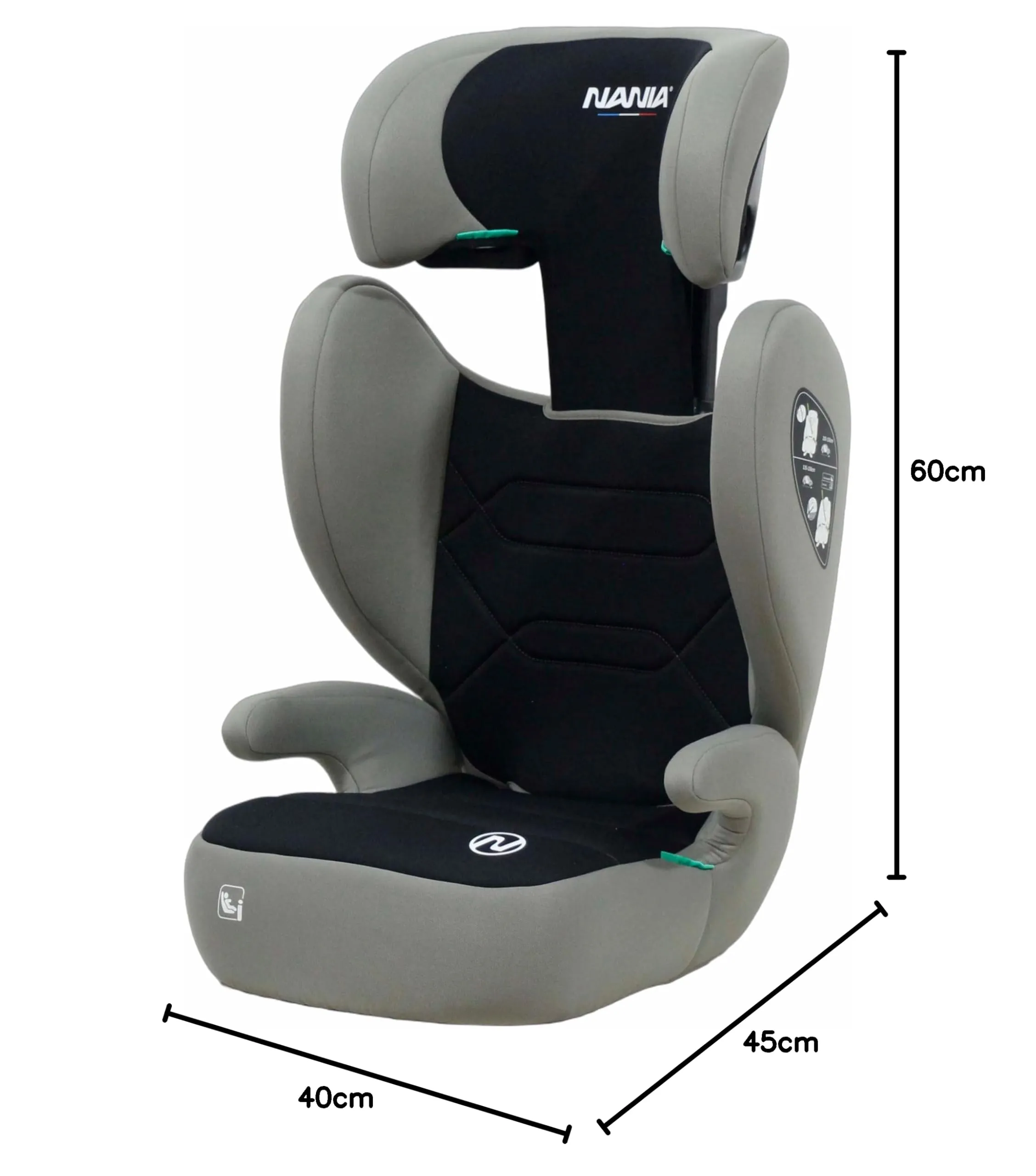 NANIA Belem, Seggiolino auto, 2 in 1, i-Size, 100-150 cm, da 3,5 a 12 anni, da 15 a 36 kg, cintura di sicurezza a 3 punti, Protezioni laterali, Poggiatesta Regolabile 9 Posizioni-non reclinabile - immagine 10