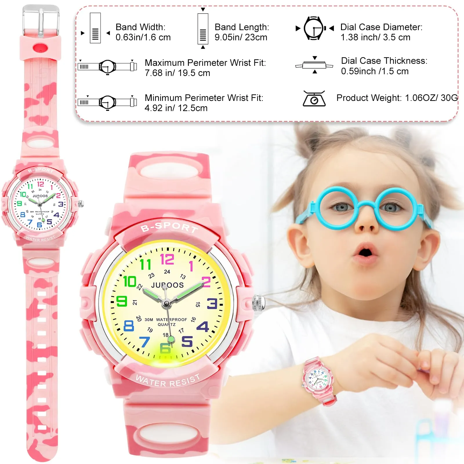 Juboos Orologio Analogico Per Bambini Con 7 Luci Notturne A Colori, Impermeabile, Cinturino Morbido, Orologio A Quarzo Per Ragazzi E Ragazze 5-18 Anni - immagine 5