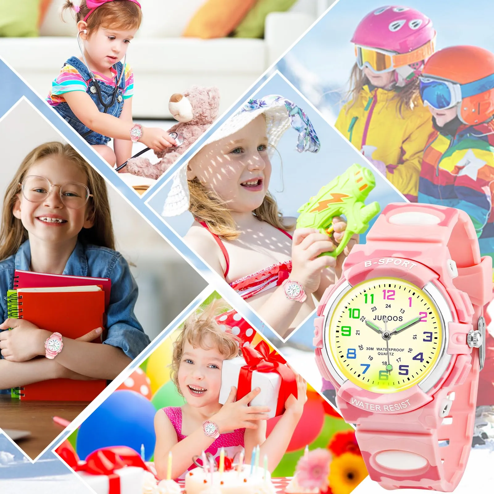 Juboos Orologio Analogico Per Bambini Con 7 Luci Notturne A Colori, Impermeabile, Cinturino Morbido, Orologio A Quarzo Per Ragazzi E Ragazze 5-18 Anni - immagine 6