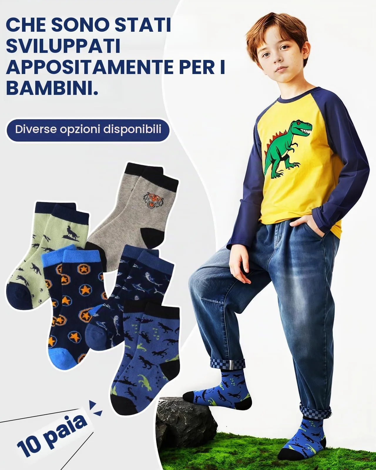 Kyopp 10 Paia Calzini per Bambini e Ragazze e Ragazzi Divertenti Calzini Animali in Cotone Unisex per Crew Socks 21-37 - immagine 3