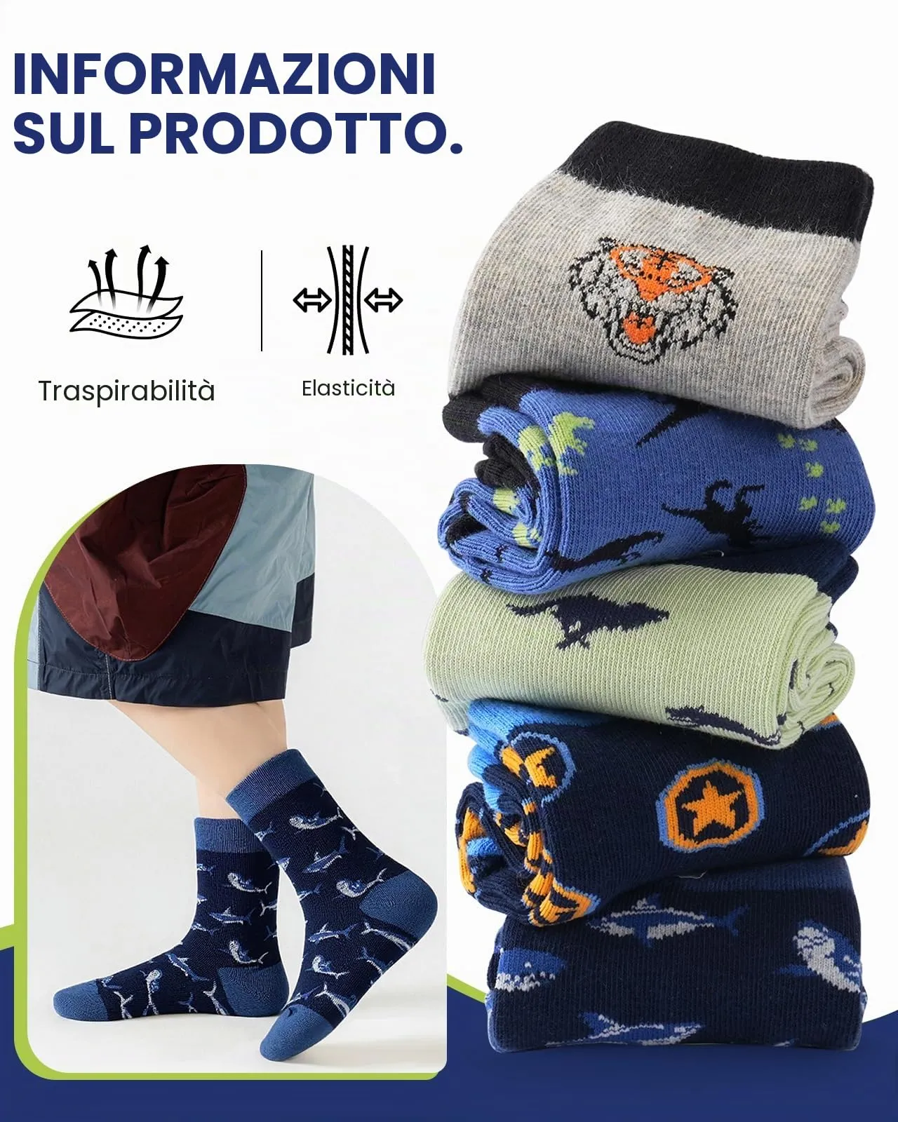 Kyopp 10 Paia Calzini per Bambini e Ragazze e Ragazzi Divertenti Calzini Animali in Cotone Unisex per Crew Socks 21-37 - immagine 5