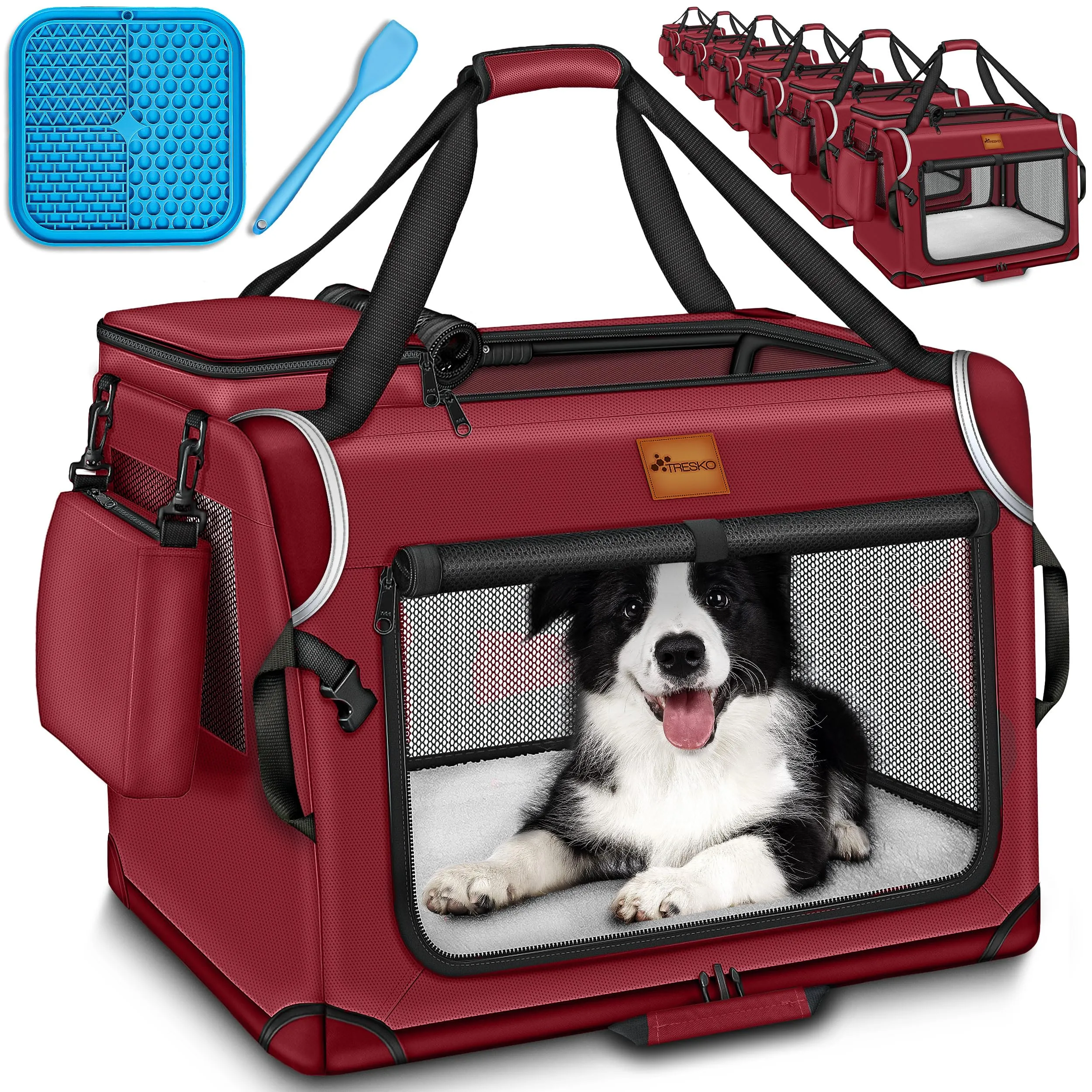 TRESKO® - Box per cani pieghevole, con tappetino per perdite e spatola, trasportino robusto per cani e gatti di taglia piccola e grande, L (70 x 52 x 52 cm), grigio - immagine 1