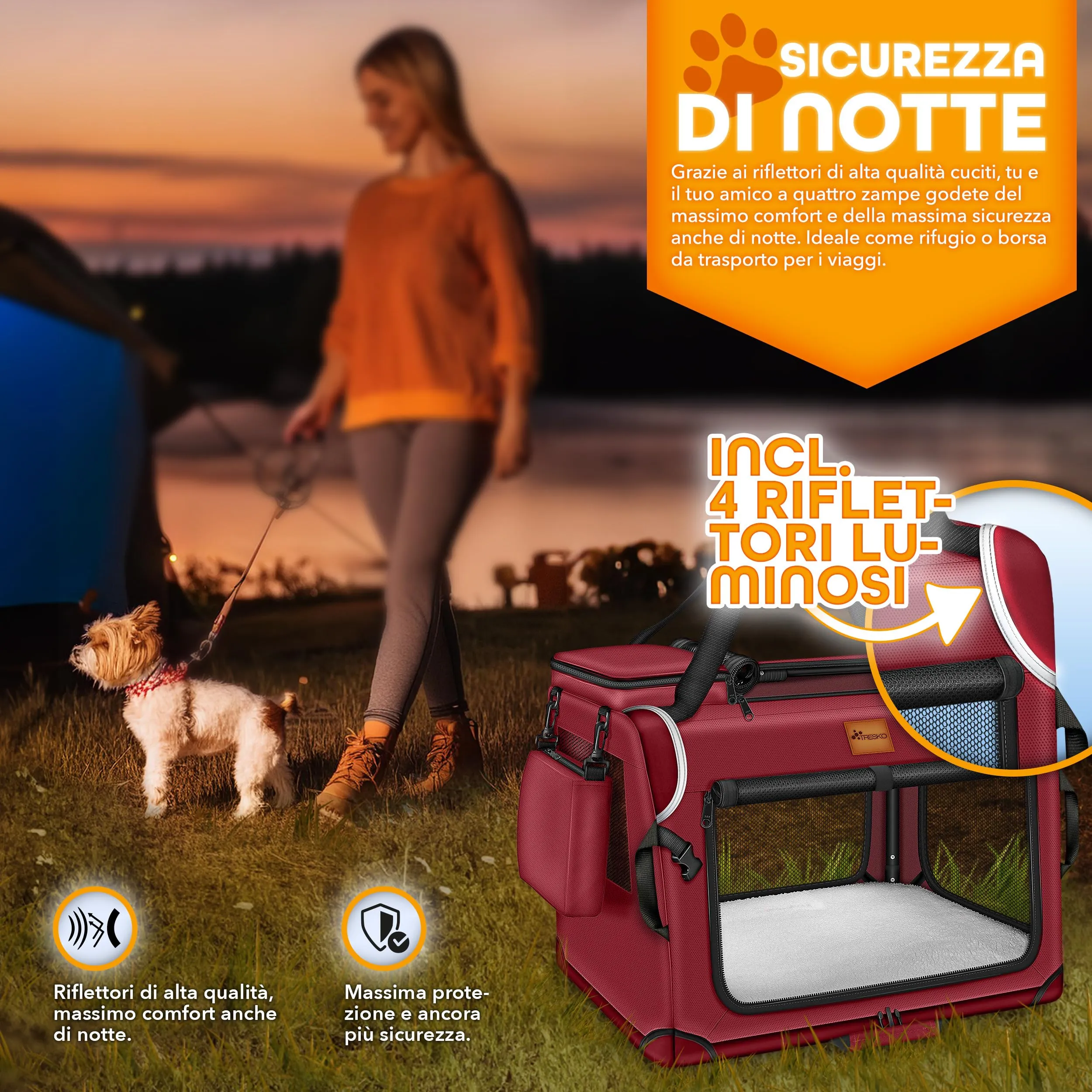 TRESKO® - Box per cani pieghevole, con tappetino per perdite e spatola, trasportino robusto per cani e gatti di taglia piccola e grande, L (70 x 52 x 52 cm), grigio - immagine 6