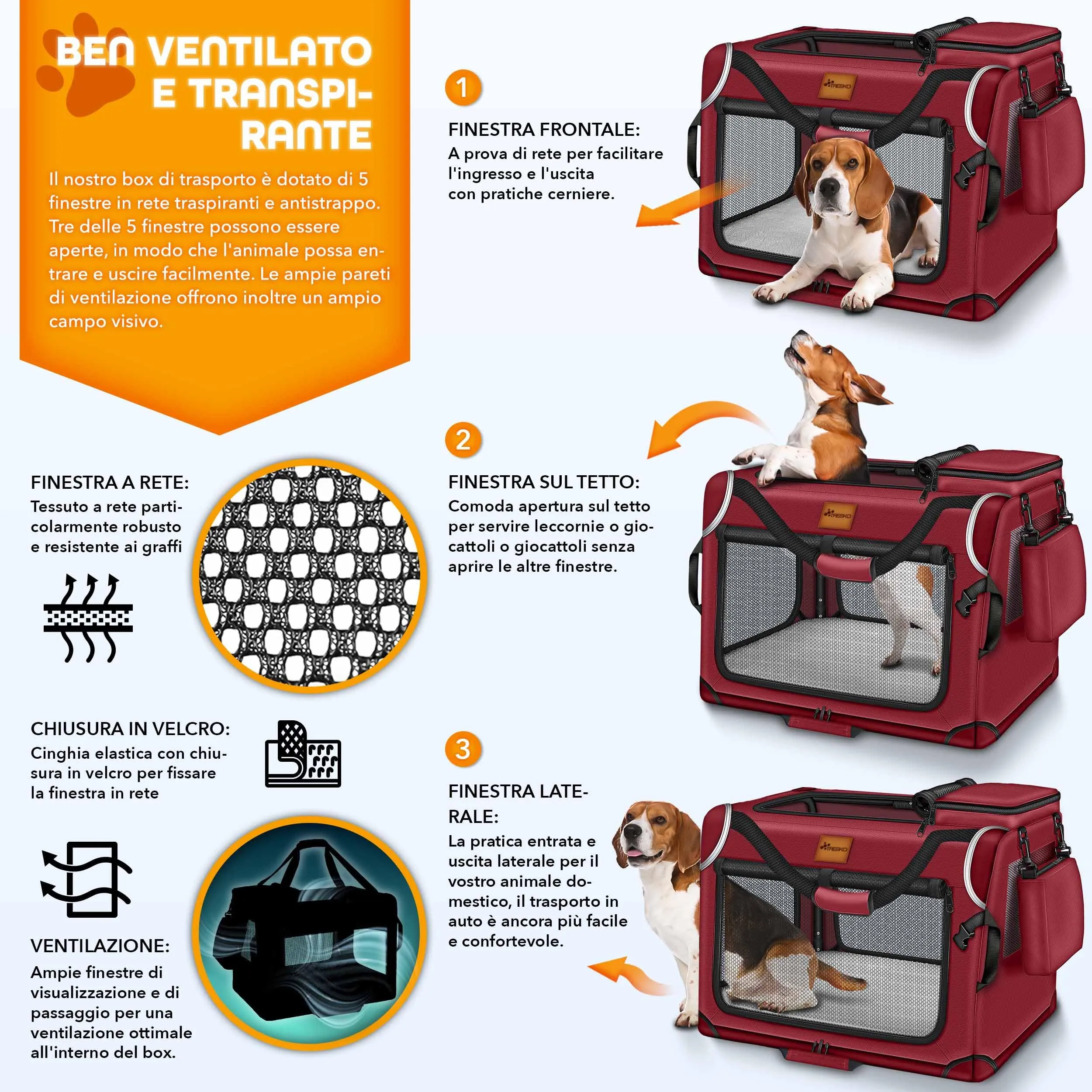 TRESKO® - Box per cani pieghevole, con tappetino per perdite e spatola, trasportino robusto per cani e gatti di taglia piccola e grande, L (70 x 52 x 52 cm), grigio - immagine 8