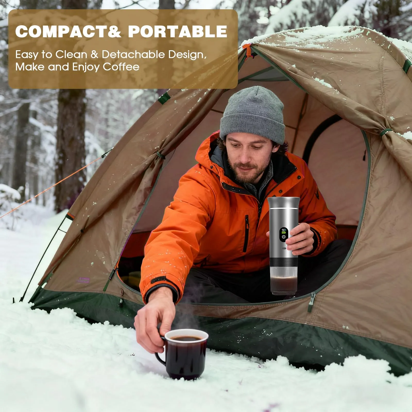 Macchina caffe Portatile 3 In 1 Portable Espresso Maker Compatibile Piccole e Grandi Capsule di Caffè Caffe Macinato Elettrico 12 V Caffettiera da Viaggio Casa ufficio e Avventure All'aria Aperta - immagine 7