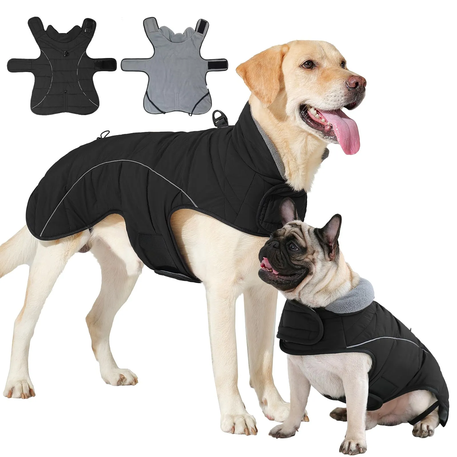 HEYWEAN Cappotto per cani Giacca impermeabile cane Cappotto invernale caldo con anello D Cappotti in pile cane Riflettente Impermeabile caldo Giacca invernale per cani di taglia piccola media e grande - immagine 1