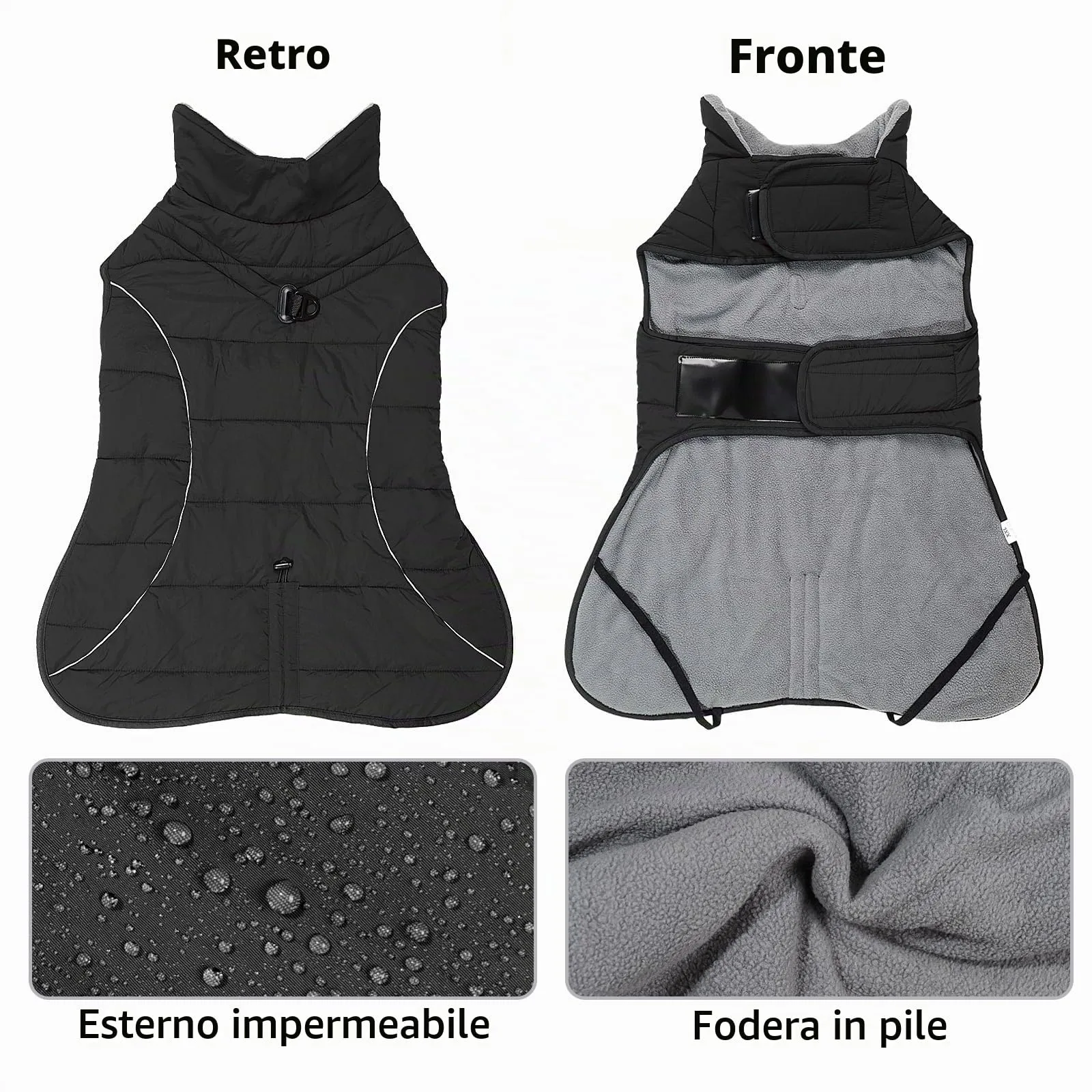 HEYWEAN Cappotto per cani Giacca impermeabile cane Cappotto invernale caldo con anello D Cappotti in pile cane Riflettente Impermeabile caldo Giacca invernale per cani di taglia piccola media e grande - immagine 2