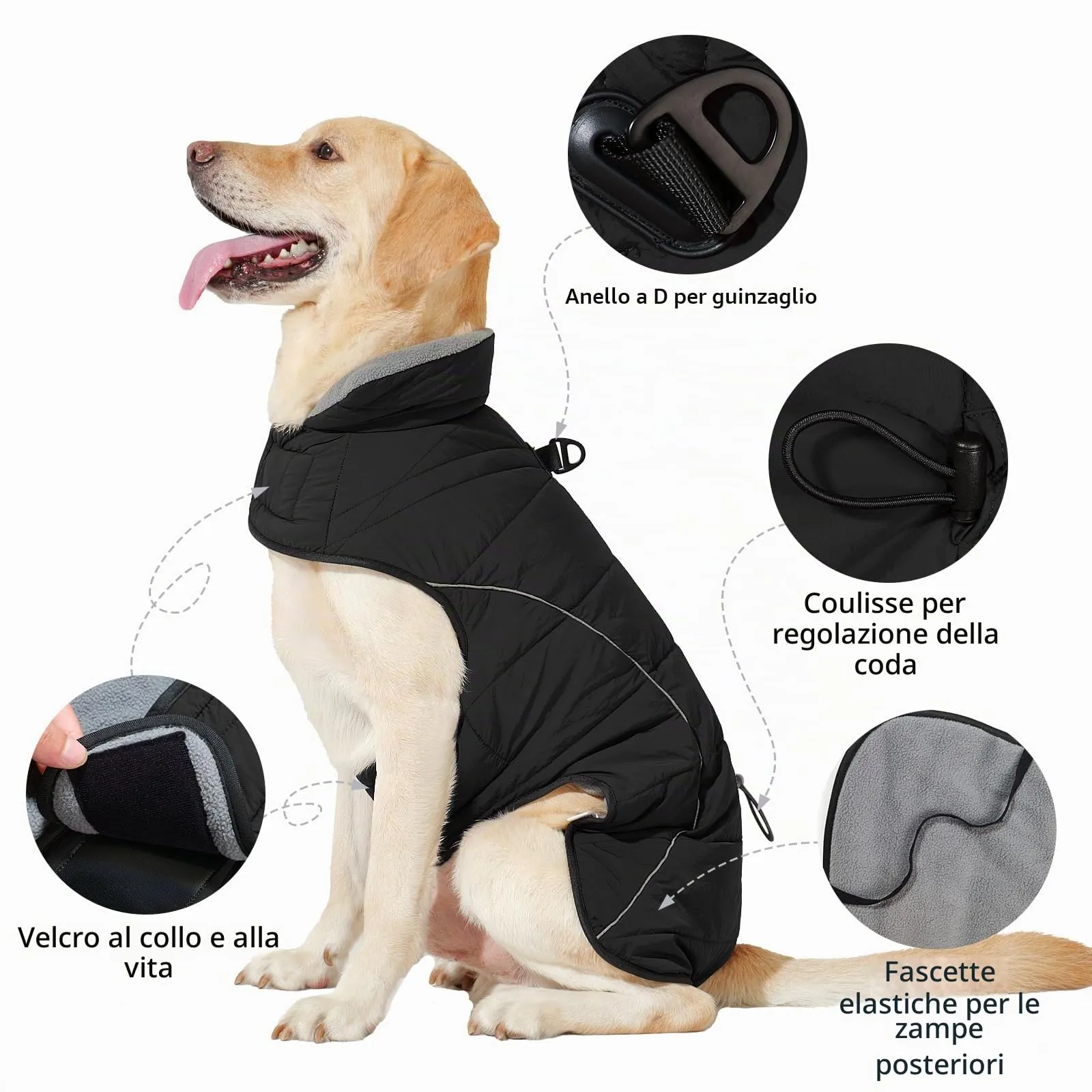 HEYWEAN Cappotto per cani Giacca impermeabile cane Cappotto invernale caldo con anello D Cappotti in pile cane Riflettente Impermeabile caldo Giacca invernale per cani di taglia piccola media e grande - immagine 4