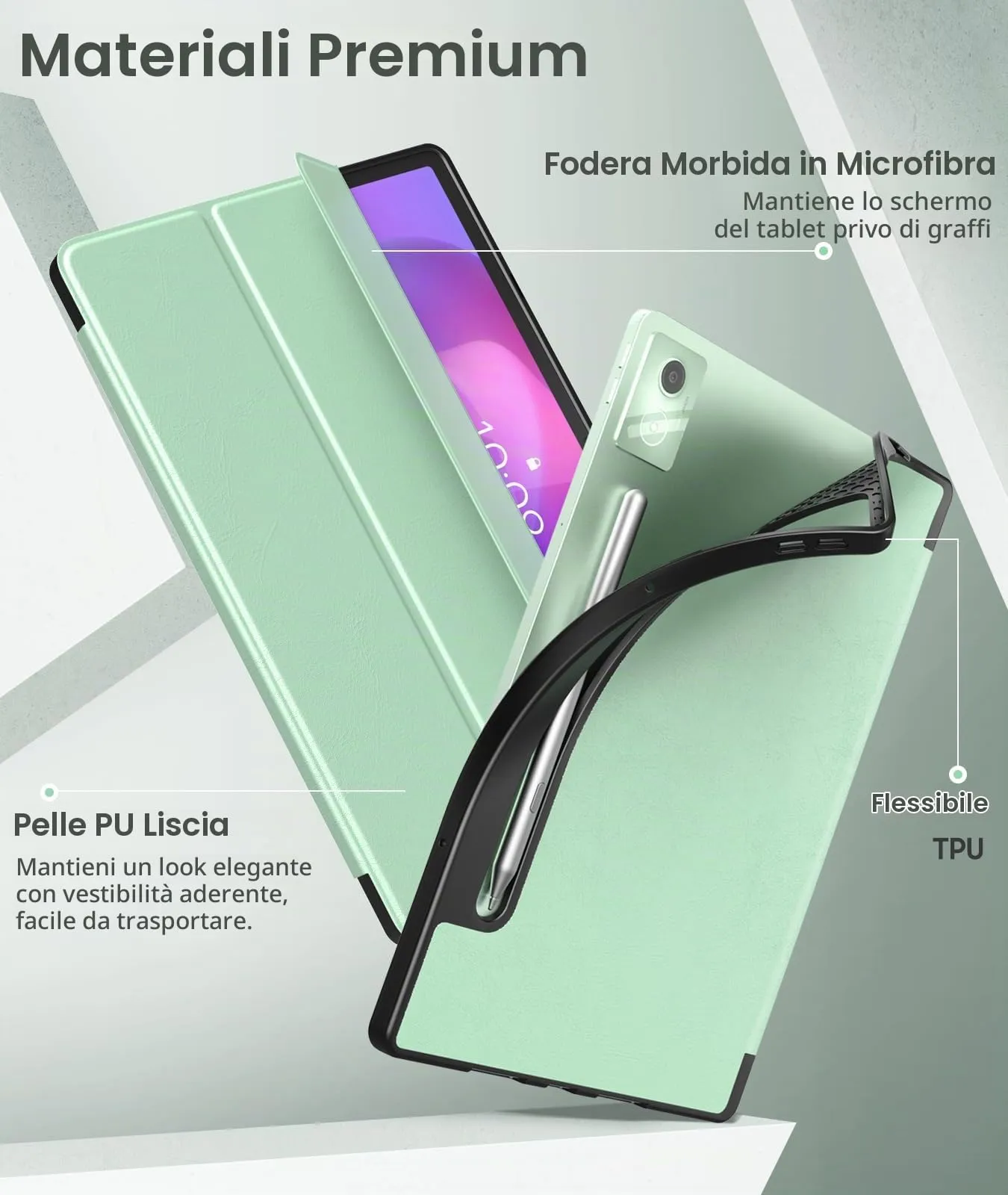 MoKo Cover per Lenovo Idea Tab Pro 12,7" 2025 con Porta Penna,Seafoam Green - immagine 3