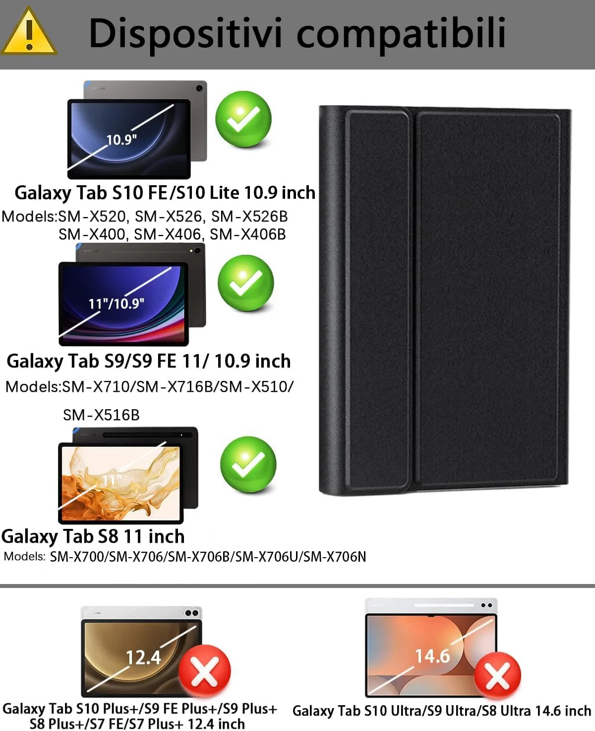 Per Samsung Galaxy Tab S10 Lite/S10 FE(2025)/S9 FE(2023)/Tab S9(2023)/Tab S8(2022)/Tab S7 (2020)10,9-11 Pollici Cover Con Bluetooth Italiano(QWERTY)Tastiera Retroilluminati Mouse Backlit Keyboard Case - immagine 2