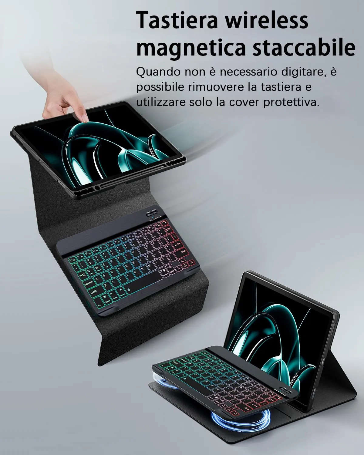 Per Samsung Galaxy Tab S10 Lite/S10 FE(2025)/S9 FE(2023)/Tab S9(2023)/Tab S8(2022)/Tab S7 (2020)10,9-11 Pollici Cover Con Bluetooth Italiano(QWERTY)Tastiera Retroilluminati Mouse Backlit Keyboard Case - immagine 8