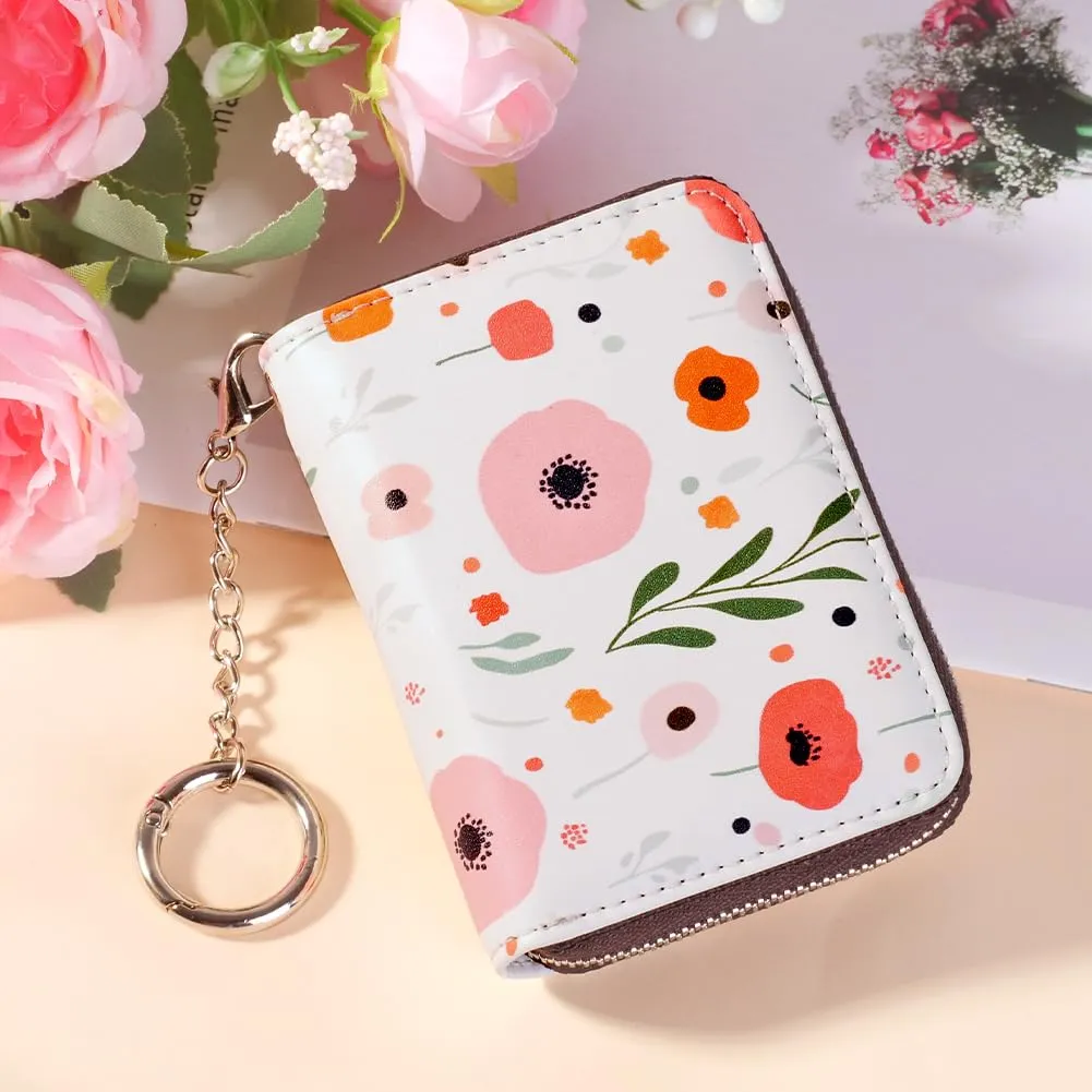 FurArt Portafoglio con cerniera, da donna, con blocco RFID, porta biglietti da visita, portafoglio portachiavi di dimensioni compatte, Floreale, small - immagine 2