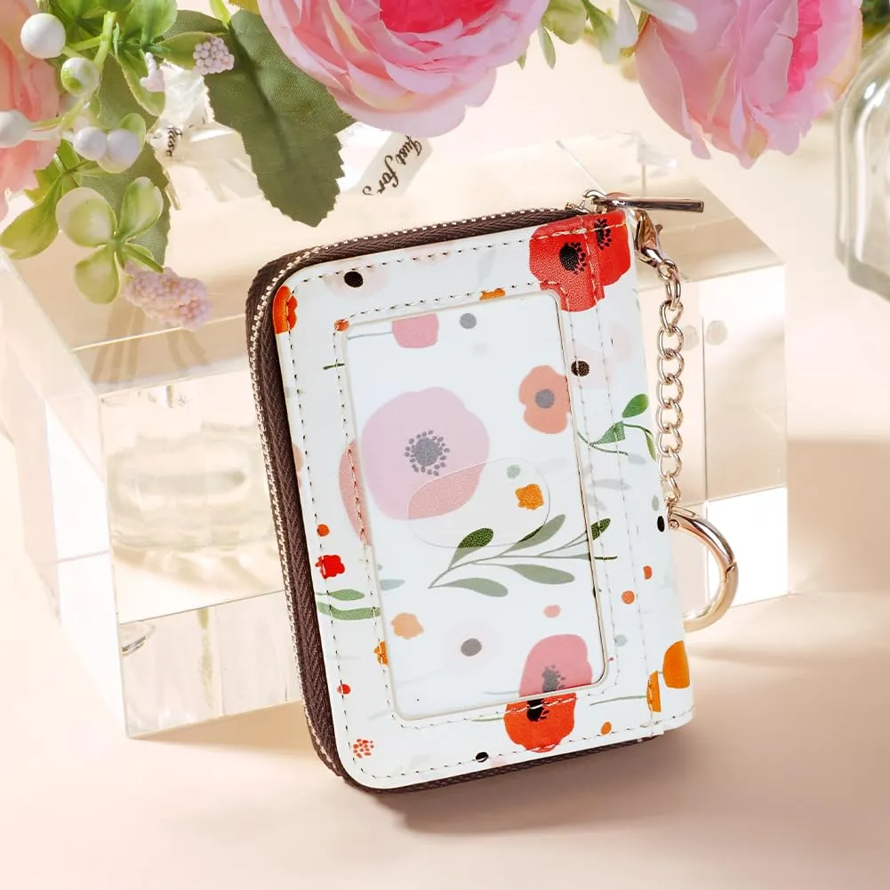 FurArt Portafoglio con cerniera, da donna, con blocco RFID, porta biglietti da visita, portafoglio portachiavi di dimensioni compatte, Floreale, small - immagine 4