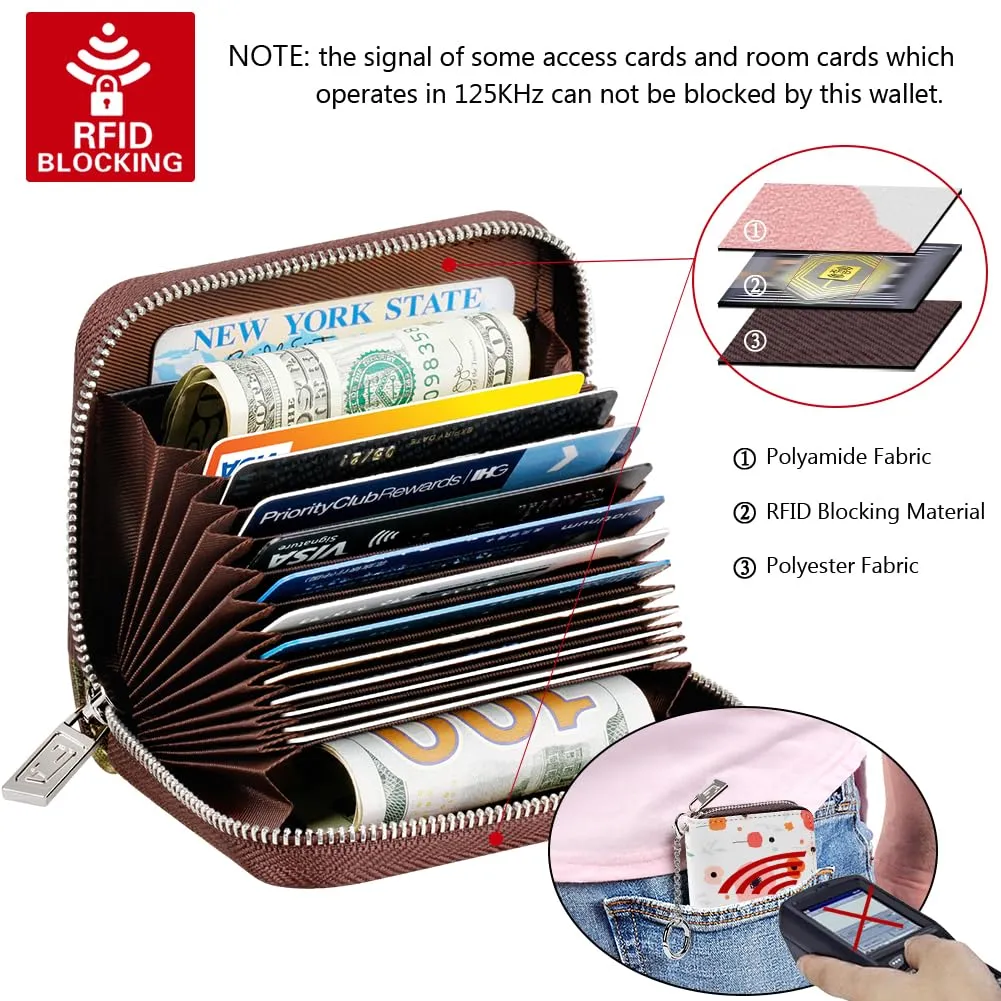 FurArt Portafoglio con cerniera, da donna, con blocco RFID, porta biglietti da visita, portafoglio portachiavi di dimensioni compatte, Floreale, small - immagine 5