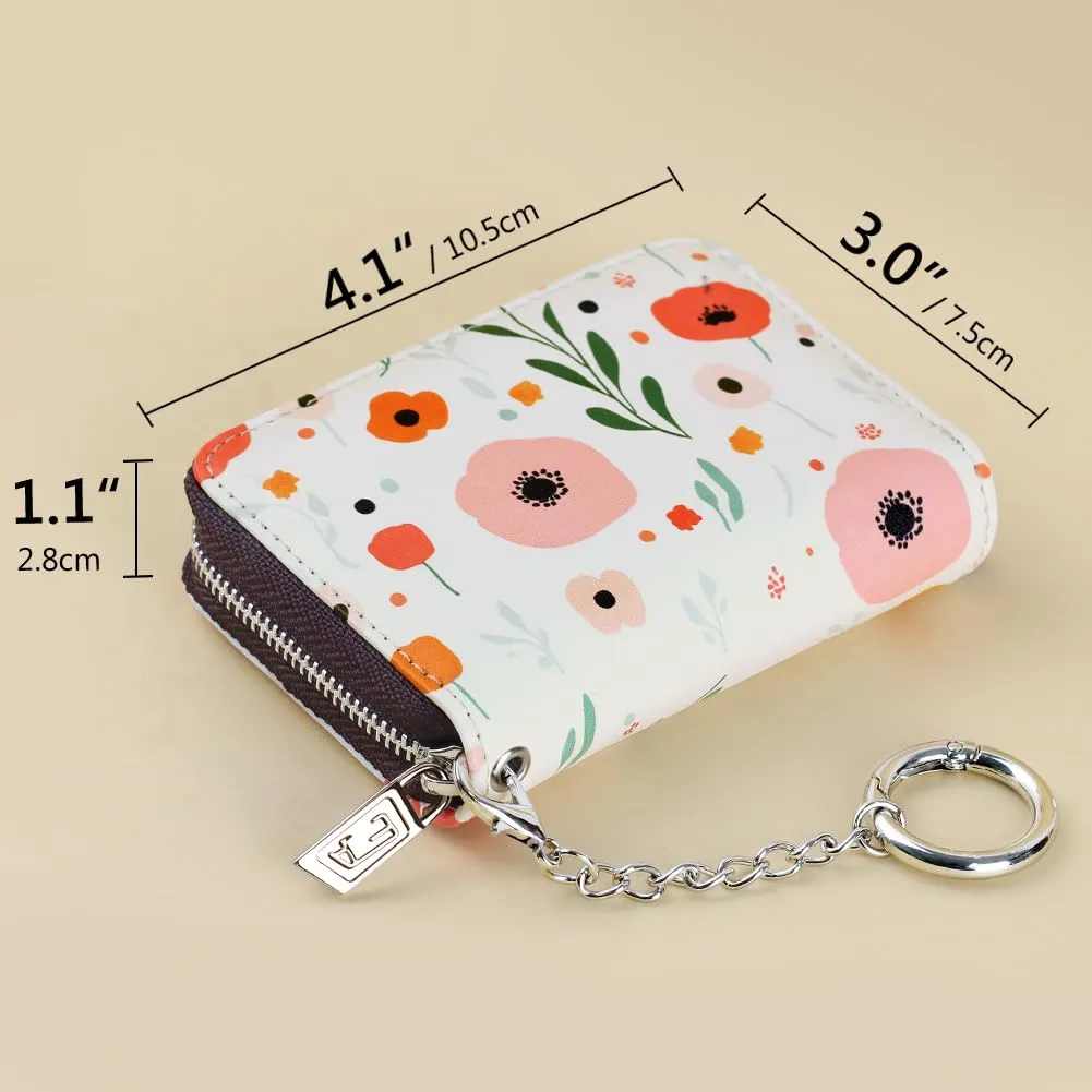 FurArt Portafoglio con cerniera, da donna, con blocco RFID, porta biglietti da visita, portafoglio portachiavi di dimensioni compatte, Floreale, small - immagine 6