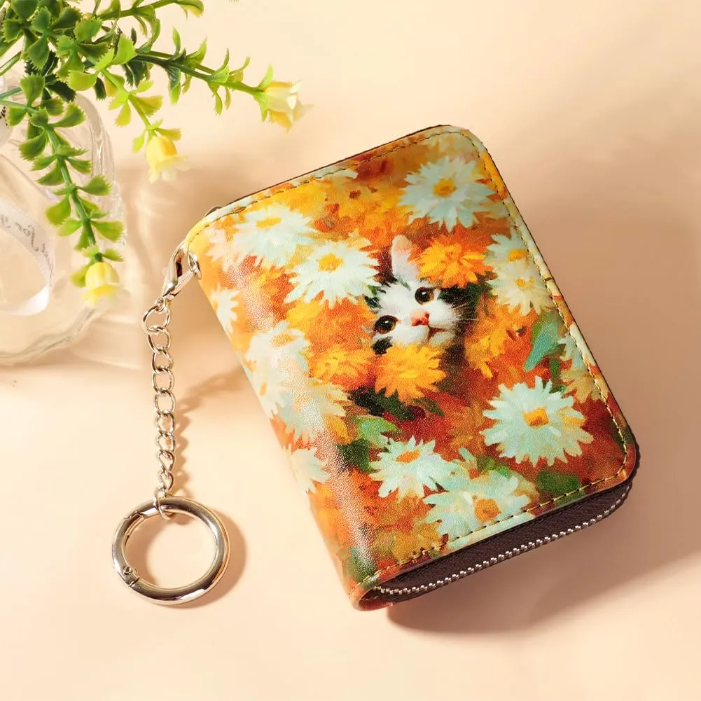 FurArt Portafoglio con cerniera, da donna, con blocco RFID, porta biglietti da visita, portafoglio portachiavi di dimensioni compatte, small - immagine 2