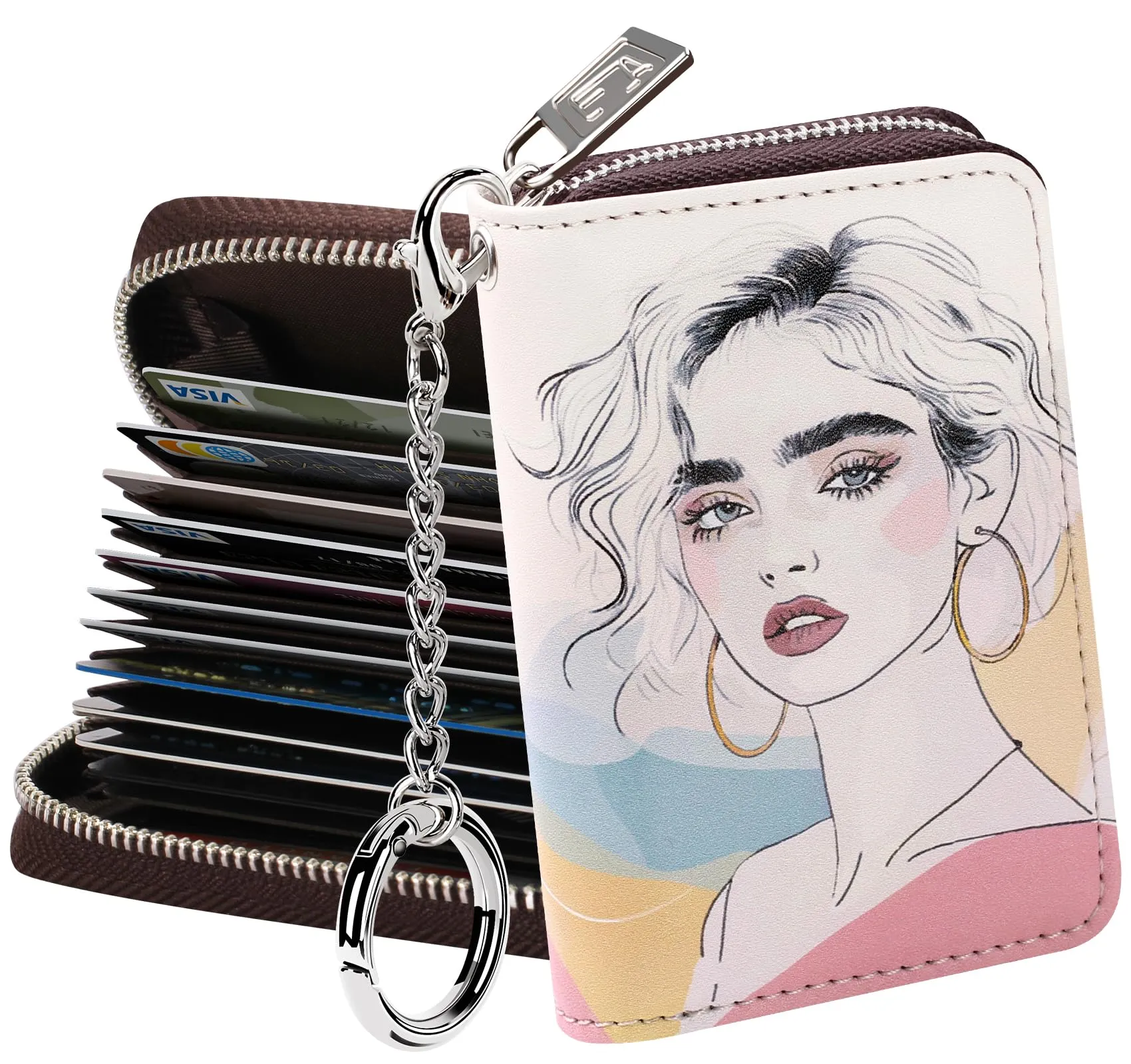 FurArt Portafoglio con cerniera, da donna, con blocco RFID, porta biglietti da visita, portafoglio portachiavi di dimensioni compatte, small - immagine 1