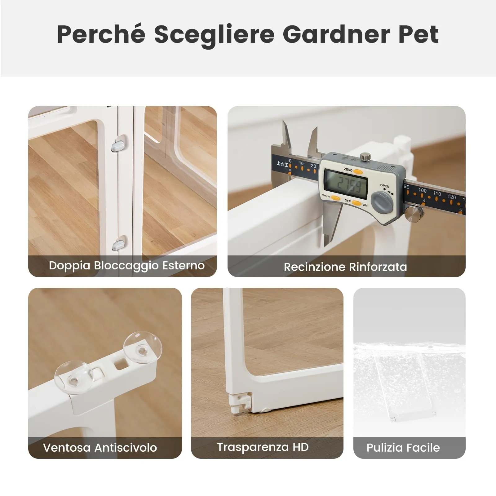Gardner Pet Recinto per Cani in Acrilico Trasparente, 16 Pizzi, Bianco - immagine 6