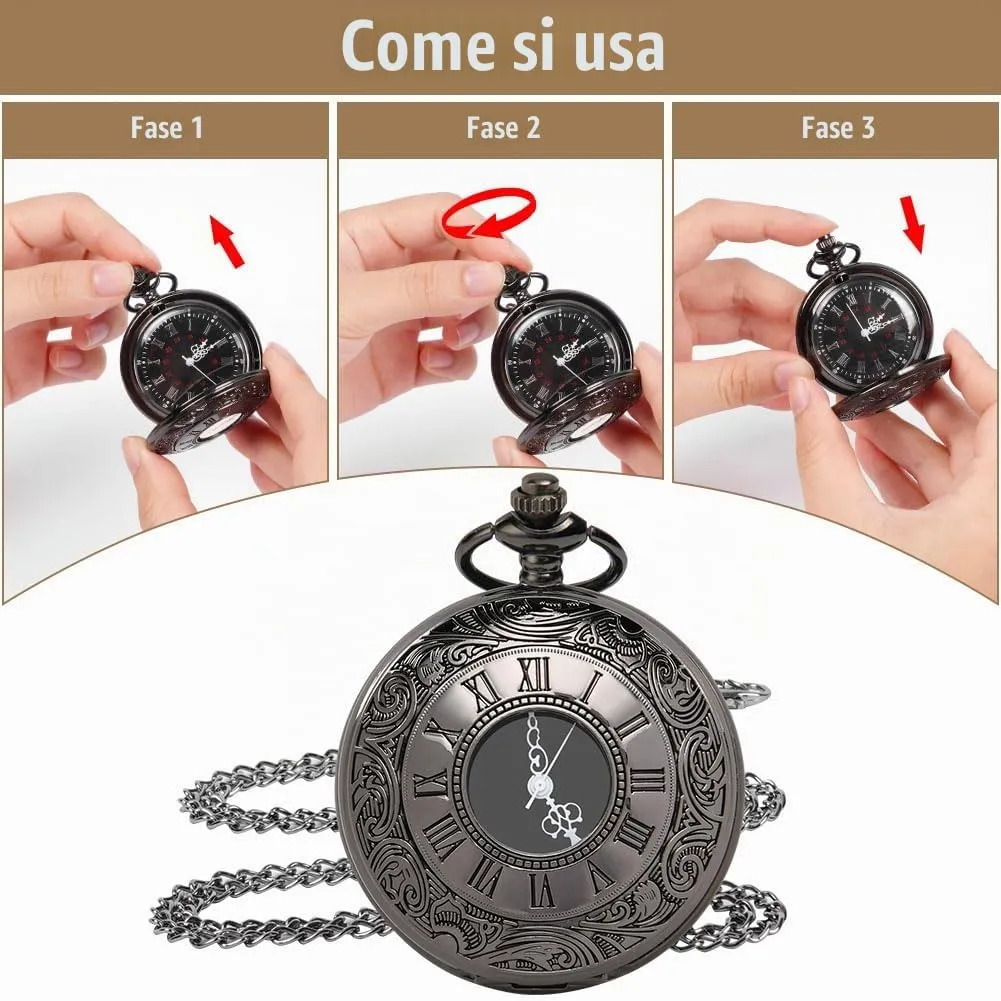 OFFCUP Orologio da Tasca al Quarzo Vintage con Catena Confezione Regalo - immagine 4