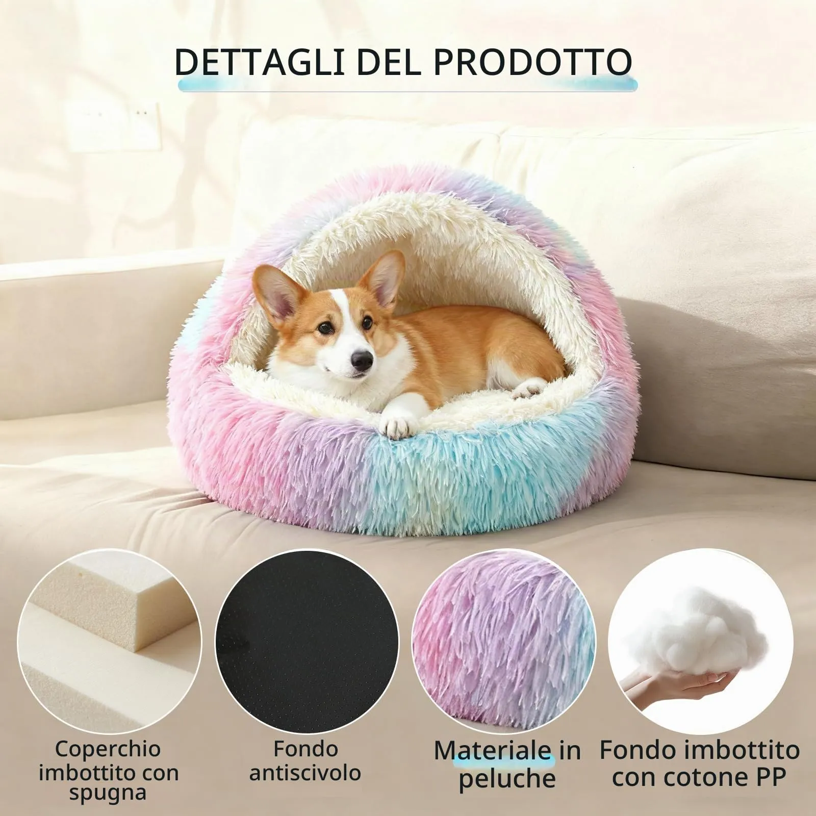 SUOXU Cuccia calmante per cani di piccola taglia, grande cuccia per gatti, calda, accogliente e in peluche per l'inverno per cani, fondo antiscivolo, lavabile in lavatrice, divano anti-ansia per - immagine 2