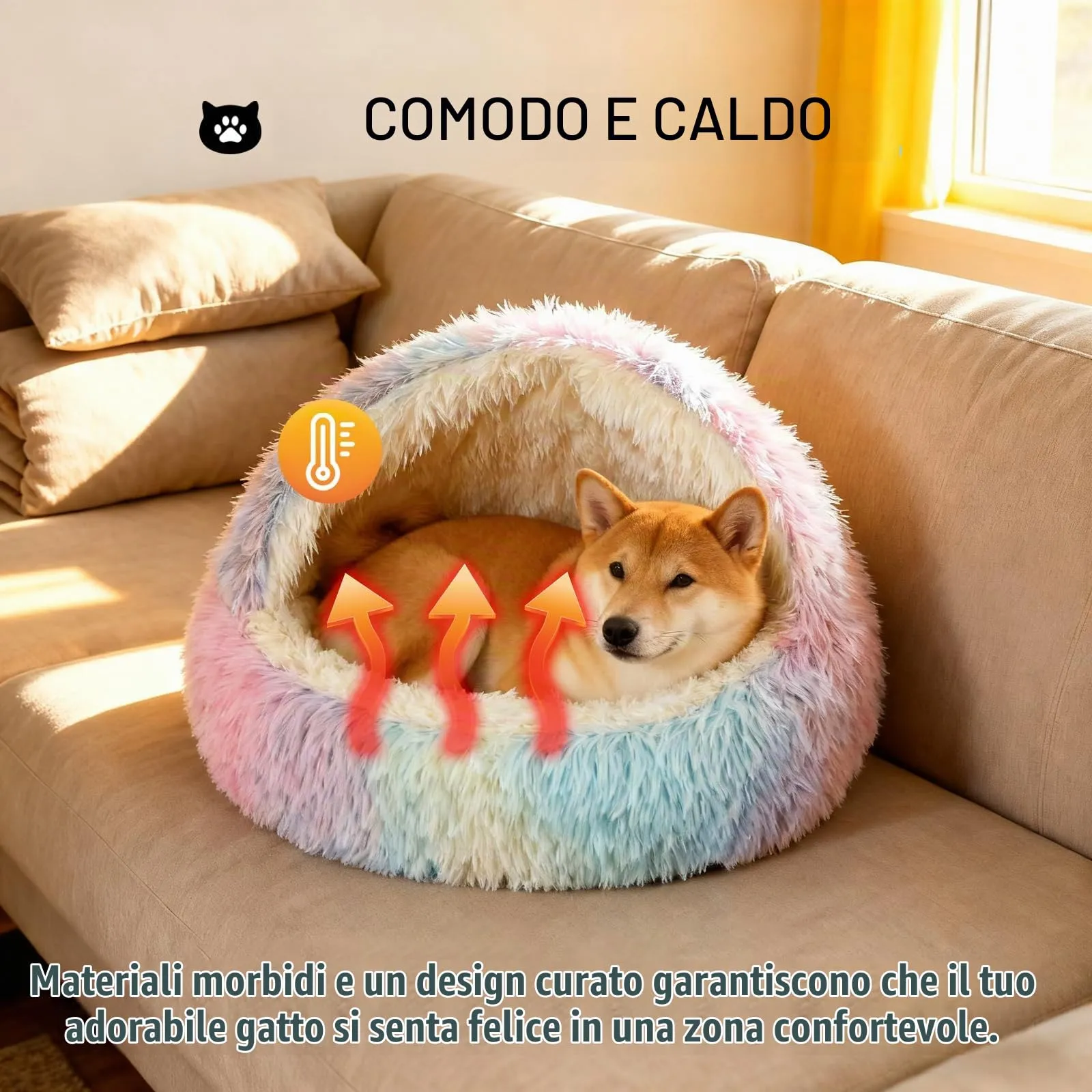 SUOXU Cuccia calmante per cani di piccola taglia, grande cuccia per gatti, calda, accogliente e in peluche per l'inverno per cani, fondo antiscivolo, lavabile in lavatrice, divano anti-ansia per - immagine 3