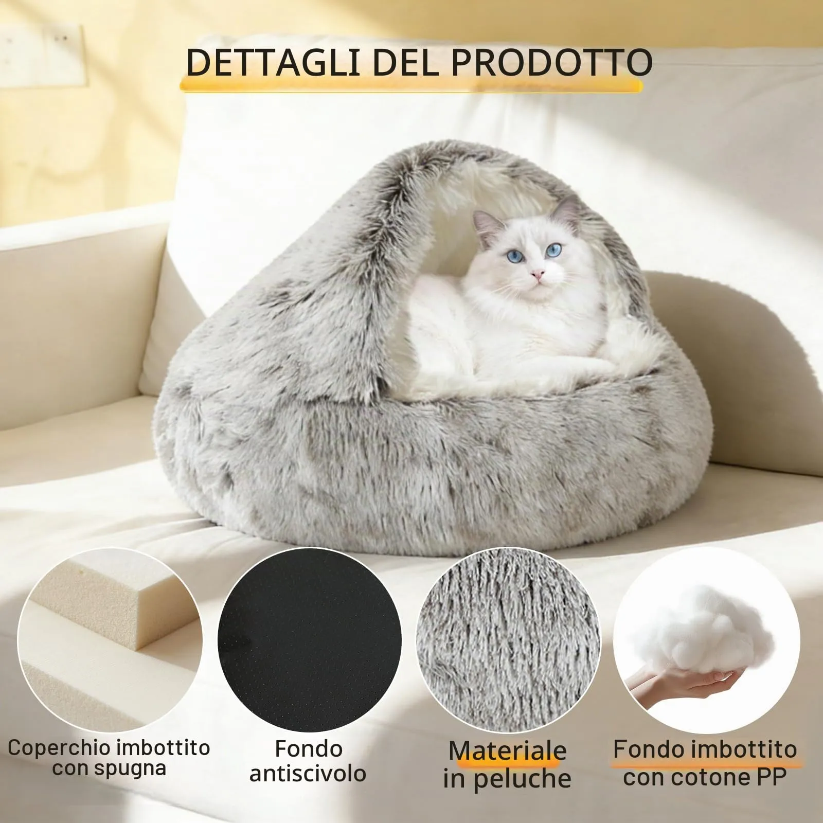 SUOXU Lettino grande per gatti domestici, lavabile, in morbido peluche anti-ansia, morbido sacco a pelo autoriscaldante, adatto per gattini e piccoli animali domestici sotto i 7 kg - immagine 2