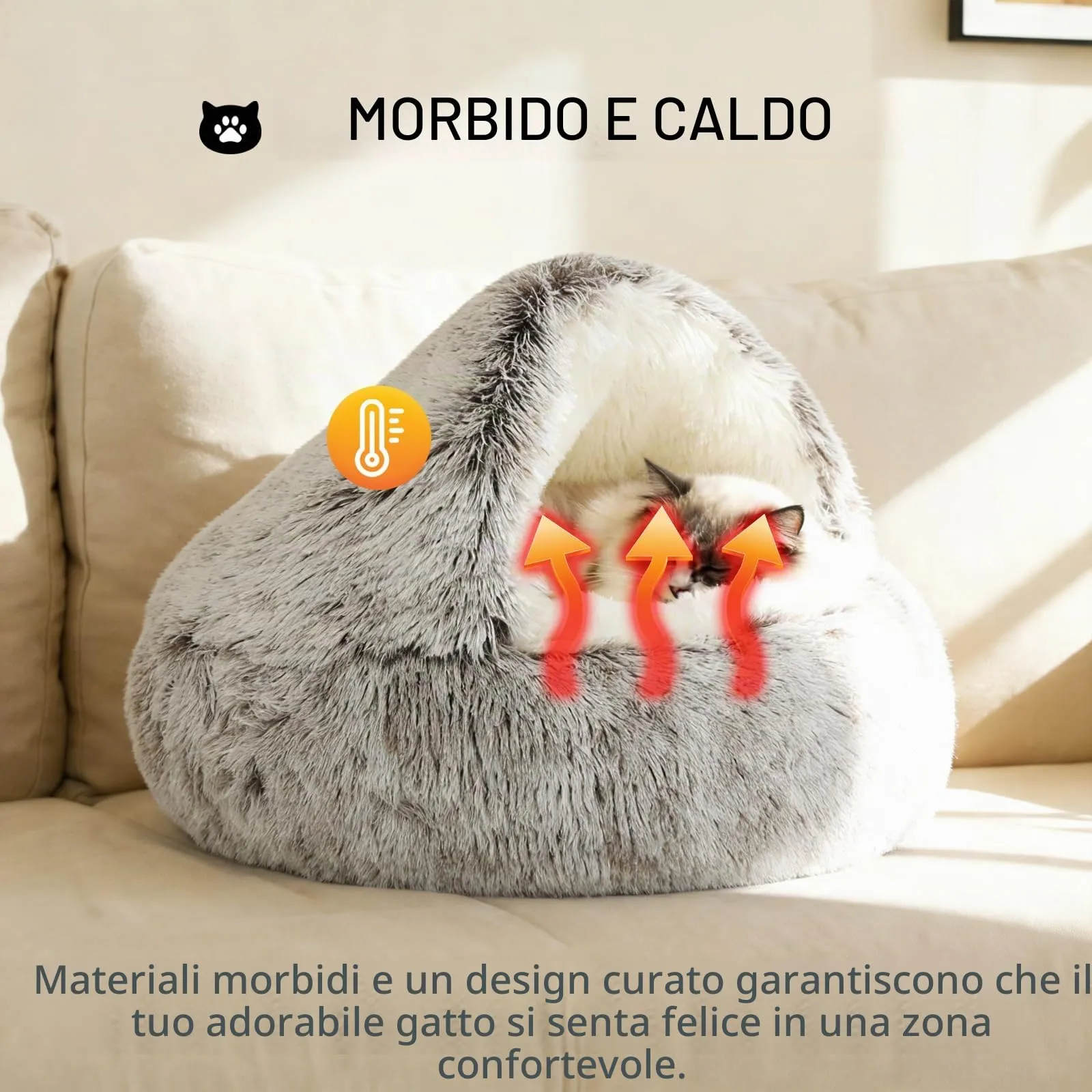 SUOXU Lettino grande per gatti domestici, lavabile, in morbido peluche anti-ansia, morbido sacco a pelo autoriscaldante, adatto per gattini e piccoli animali domestici sotto i 7 kg - immagine 3