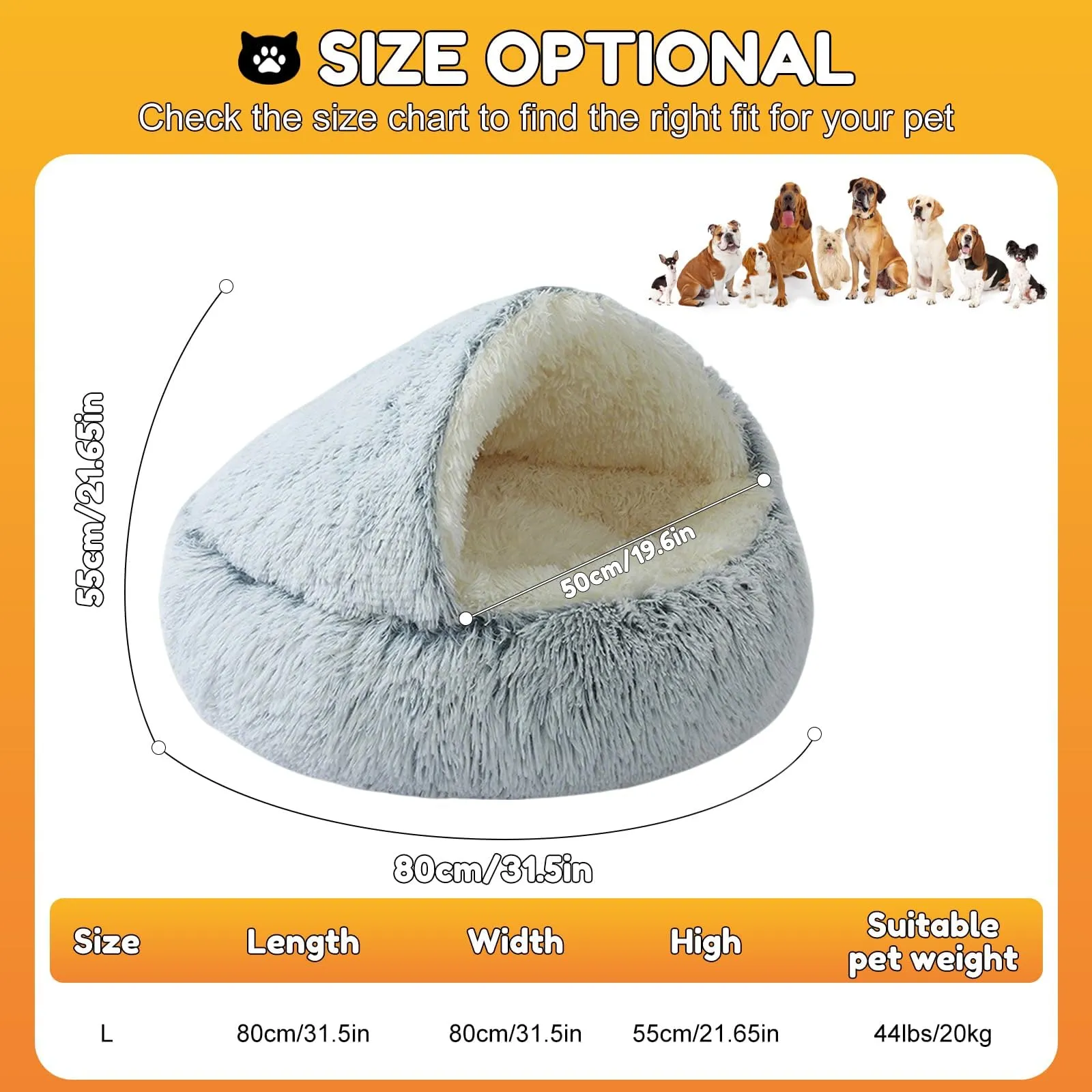 SUOXU Cuccia 2 in 1 per cani: supporto aggiornato con bordo in alluminio e fondo antiscivolo - Grotta accogliente + coperta per cani di taglia grande e media sotto i 20 kg (44 libbre) | Peluche - immagine 2