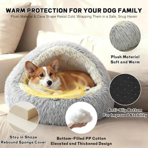 SUOXU Cuccia 2 in 1 per cani: supporto aggiornato con bordo in alluminio e fondo antiscivolo - Grotta accogliente + coperta per cani di taglia grande e media sotto i 20 kg (44 libbre) | Peluche - immagine 5