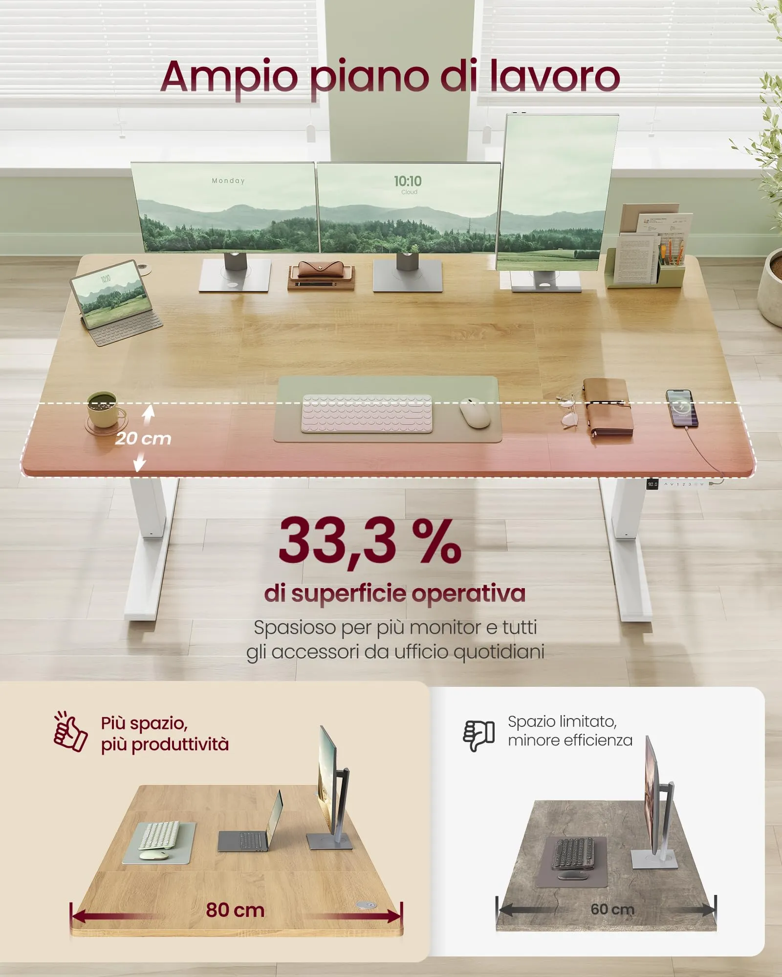 VASAGLE Scrivania Regolabile in Altezza, 160 x 80 cm, Porta USB-C - immagine 3