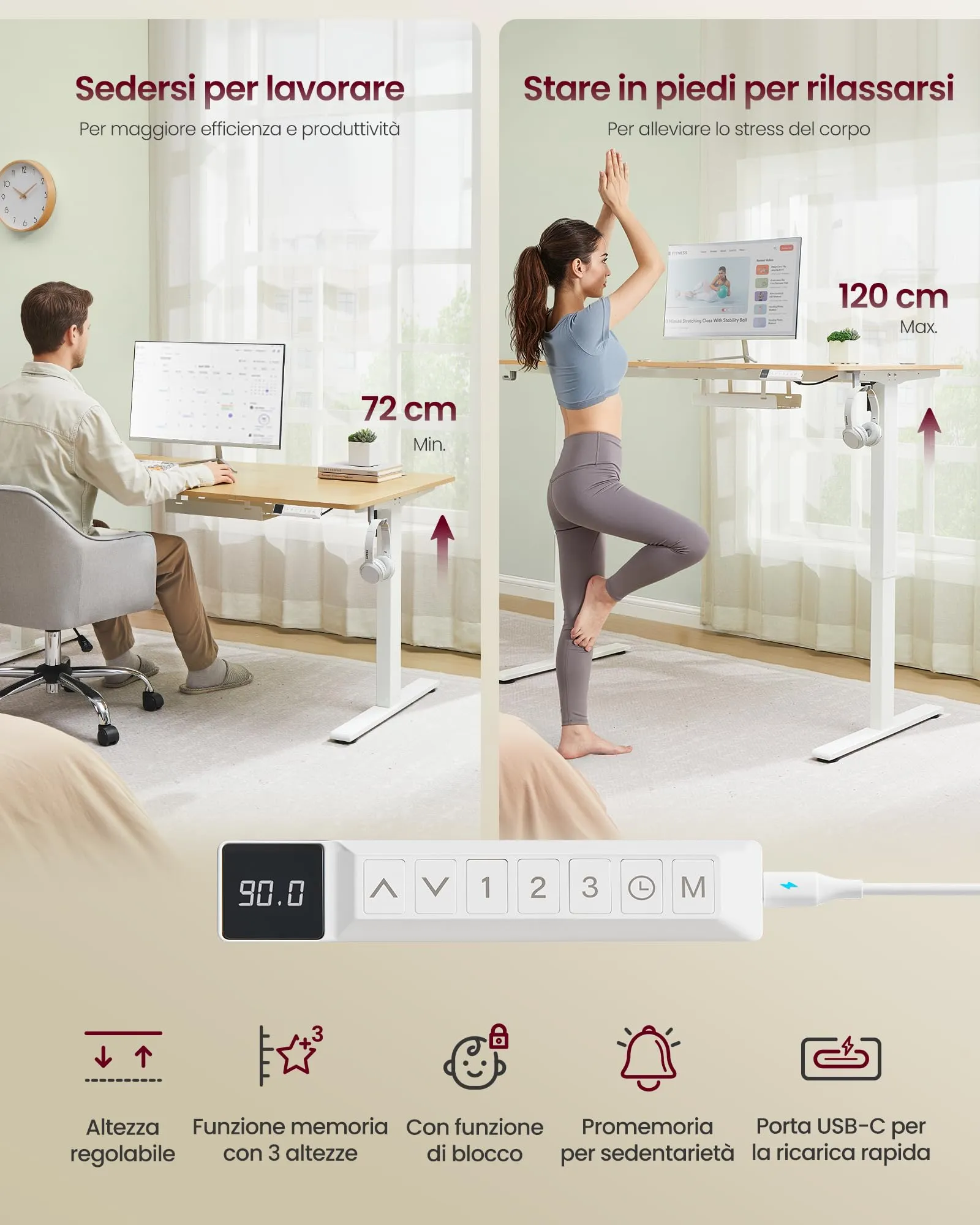 VASAGLE Scrivania Regolabile in Altezza, 160 x 80 cm, Porta USB-C - immagine 5