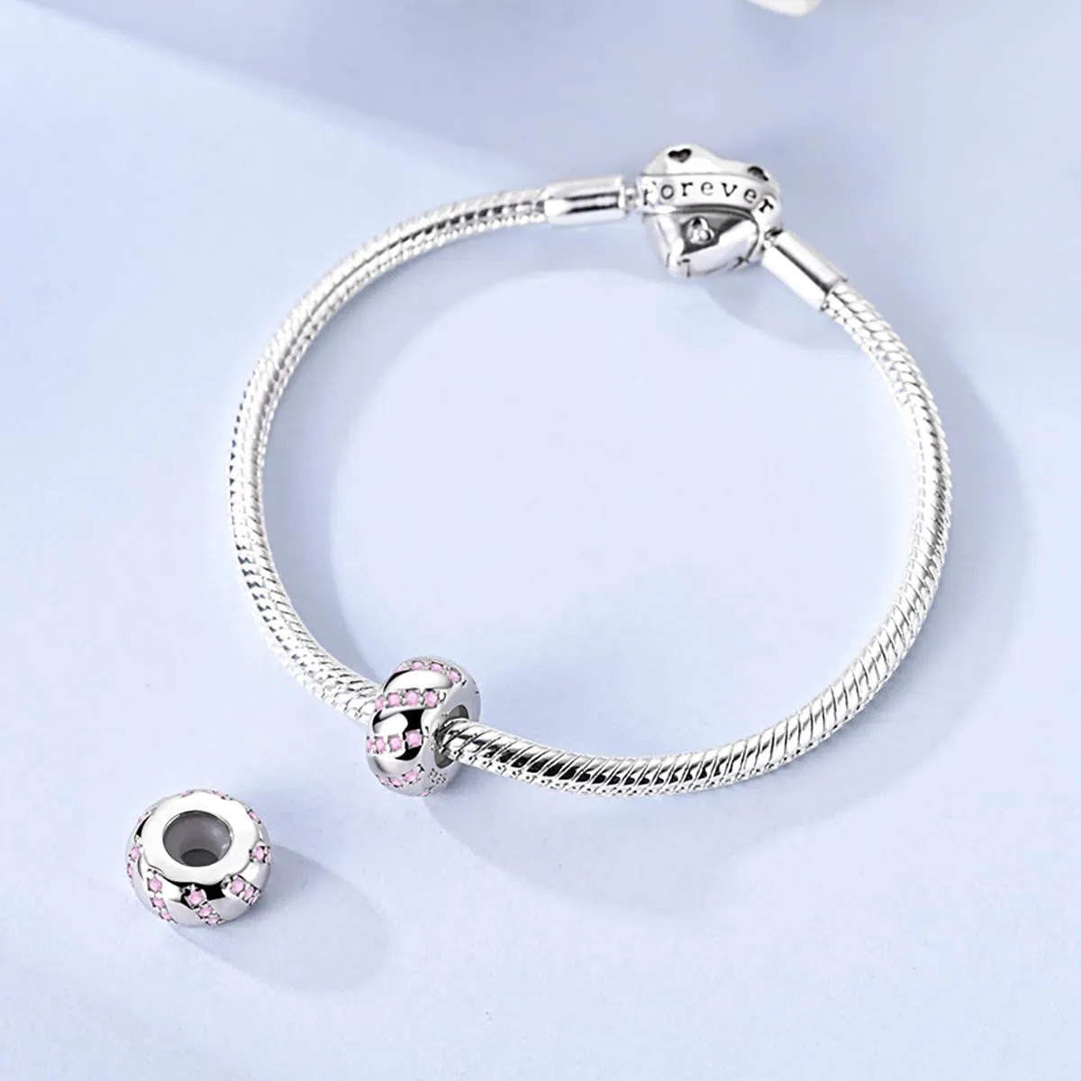 LNQOBU Fermagli a clip con ciondolo per braccialetti in argento Sterling 925 con pavé di zirconia cubica, catena di sicurezza da donna - immagine 3