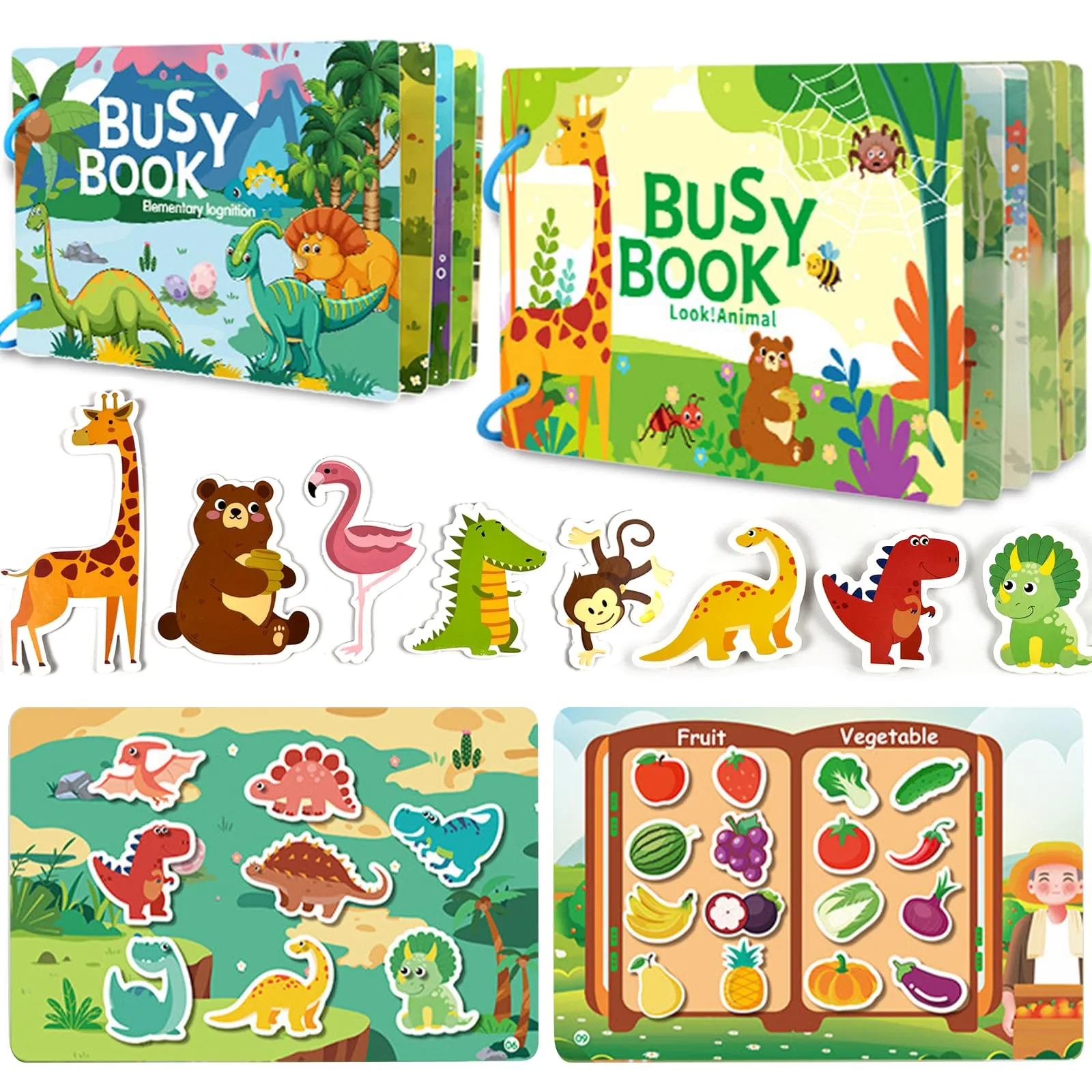 Guopai Libro Montessori Interattivo per Bambini – Busy Book & Quiet Book 1 2 Anni, Gioco Educativo Cartaceo con Animali, Veicoli, Cibi, Puzzle e attività Sensoriali da Viaggio - immagine 1