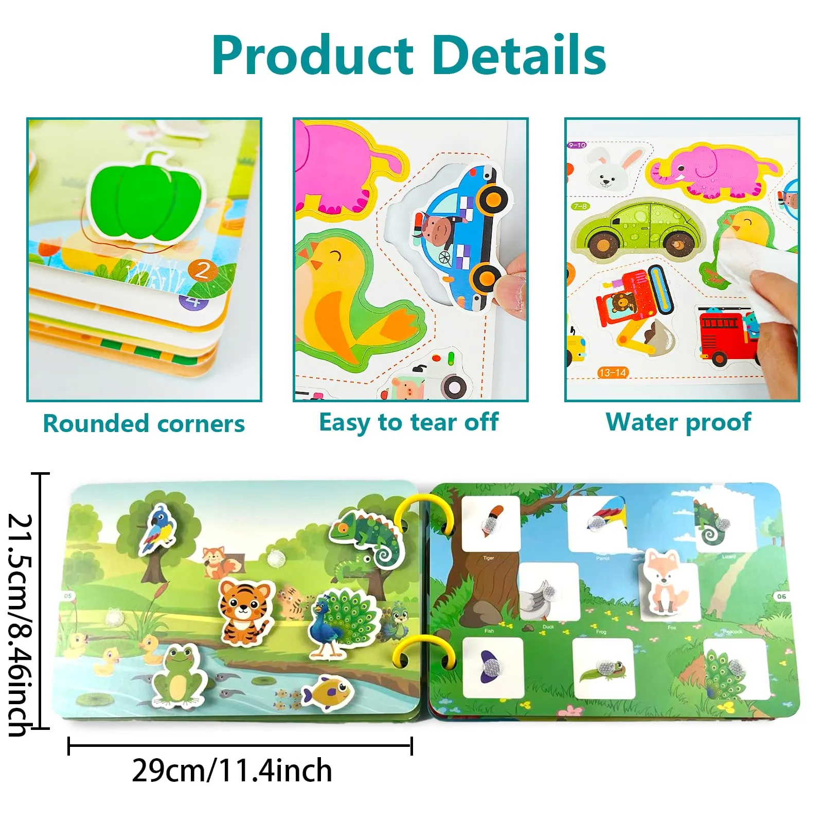 Guopai Libro Montessori Interattivo per Bambini – Busy Book & Quiet Book 1 2 Anni, Gioco Educativo Cartaceo con Animali, Veicoli, Cibi, Puzzle e attività Sensoriali da Viaggio - immagine 4