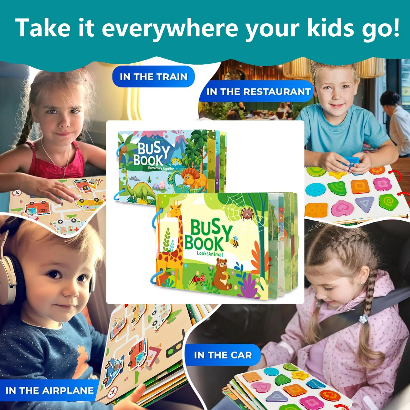 Guopai Libro Montessori Interattivo per Bambini – Busy Book & Quiet Book 1 2 Anni, Gioco Educativo Cartaceo con Animali, Veicoli, Cibi, Puzzle e attività Sensoriali da Viaggio - immagine 5