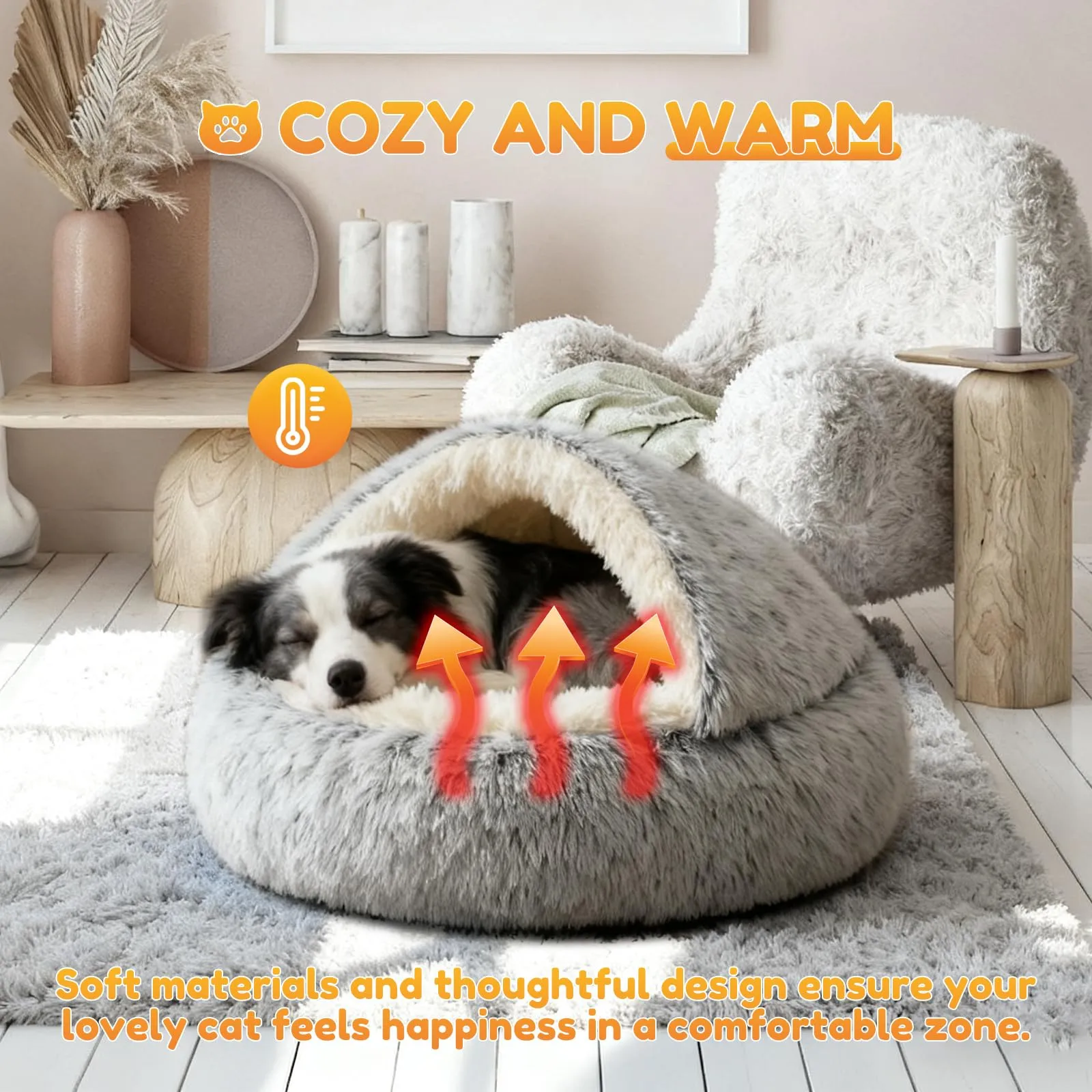 YAGE Letto per cani di taglia grande 80 cm, con cappuccio e supporti - Morbido letto rilassante per animali domestici Adatto per animali domestici di peso inferiore a 20 kg Lavabile in lavatrice - immagine 3