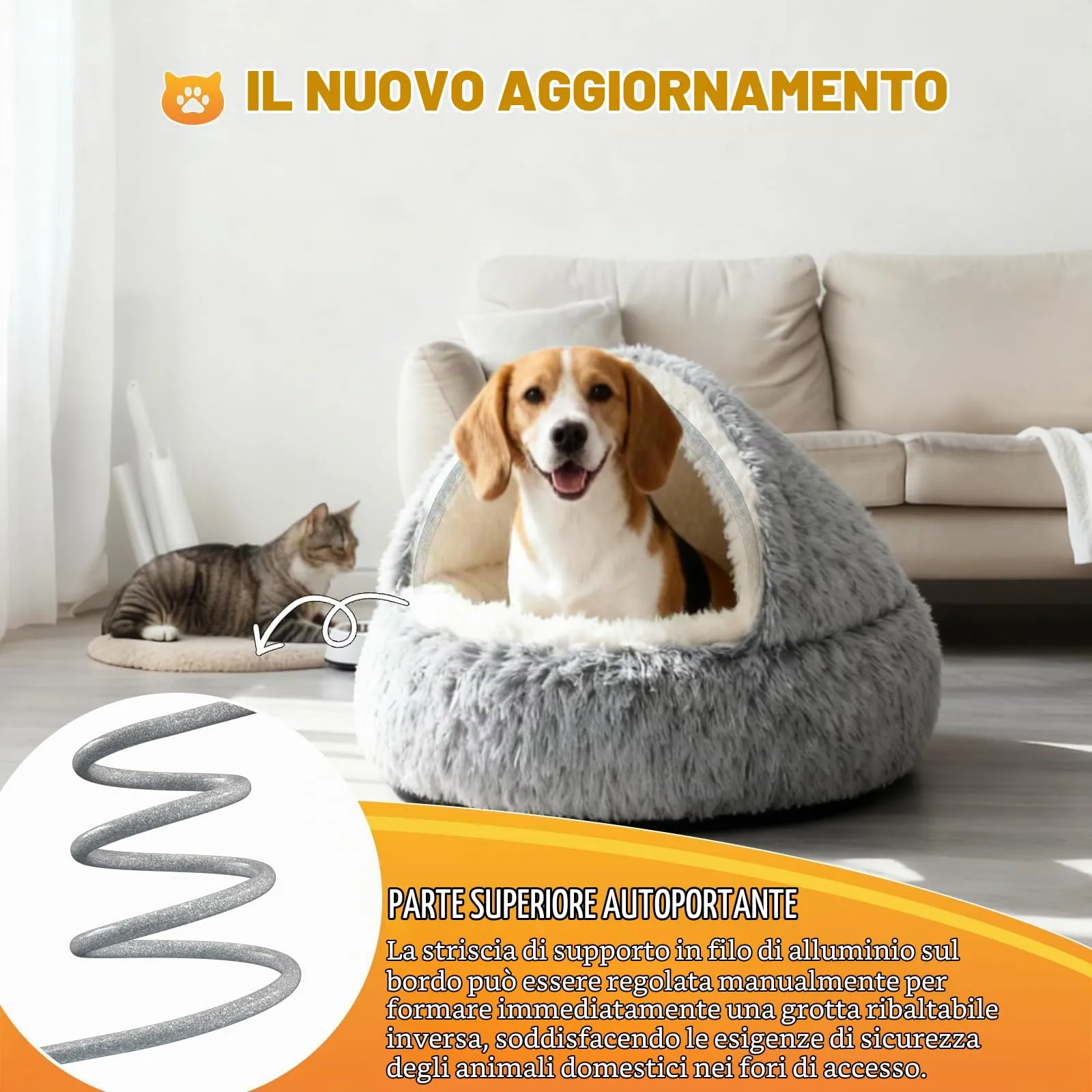 YAGE Letto per cani di taglia grande 80 cm, con cappuccio e supporti - Morbido letto rilassante per animali domestici Adatto per animali domestici di peso inferiore a 20 kg Lavabile in lavatrice - immagine 4