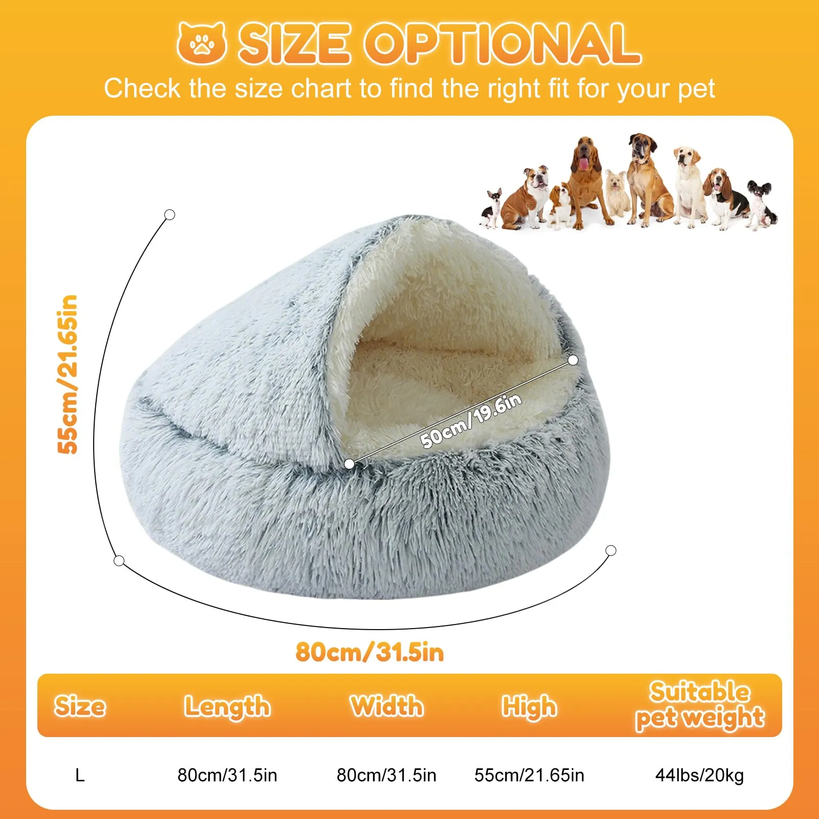 YAGE Letto per cani di taglia grande 80 cm, con cappuccio e supporti - Morbido letto rilassante per animali domestici Adatto per animali domestici di peso inferiore a 20 kg Lavabile in lavatrice - immagine 6