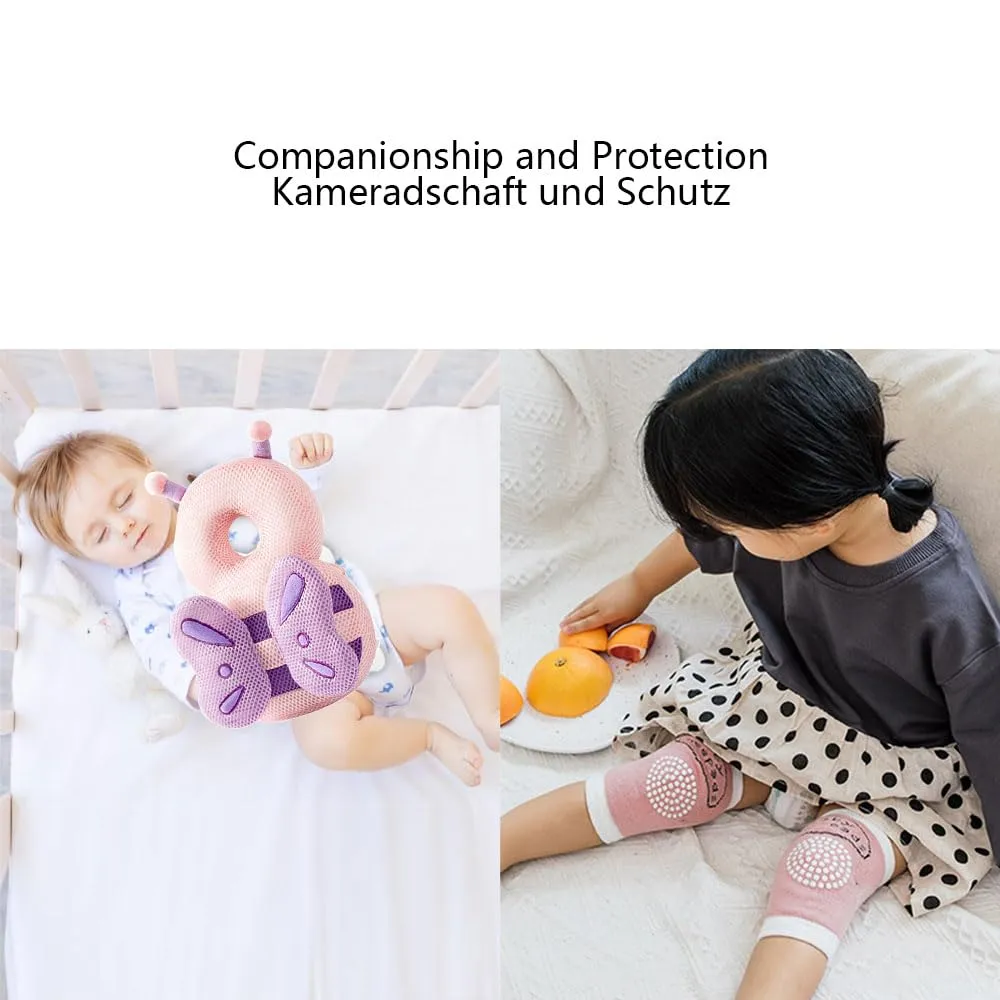 Furforstk protezione testa bambino con ginocchiere caschetto primi passi Traspirante casco neonato primi passi per gattonare e camminare, Regolabile (Farfalla) Il bambino non resiste - immagine 3