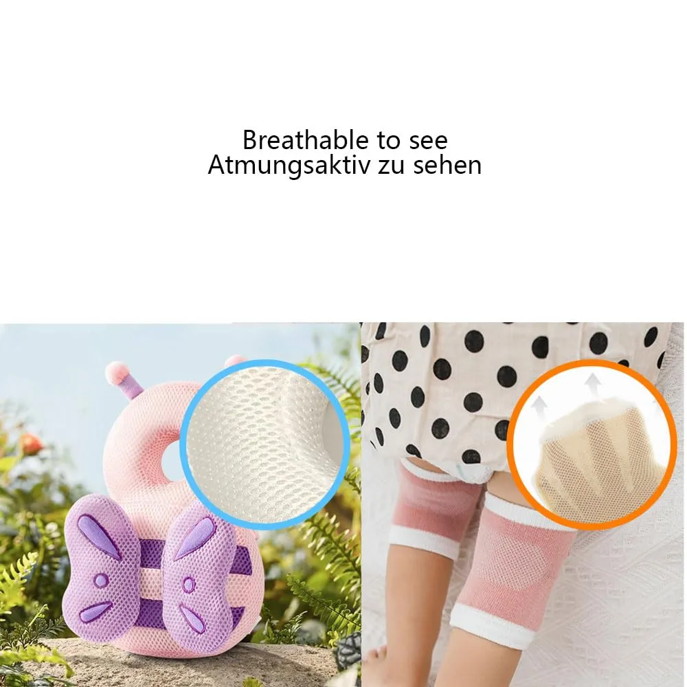 Furforstk protezione testa bambino con ginocchiere caschetto primi passi Traspirante casco neonato primi passi per gattonare e camminare, Regolabile (Farfalla) Il bambino non resiste - immagine 4