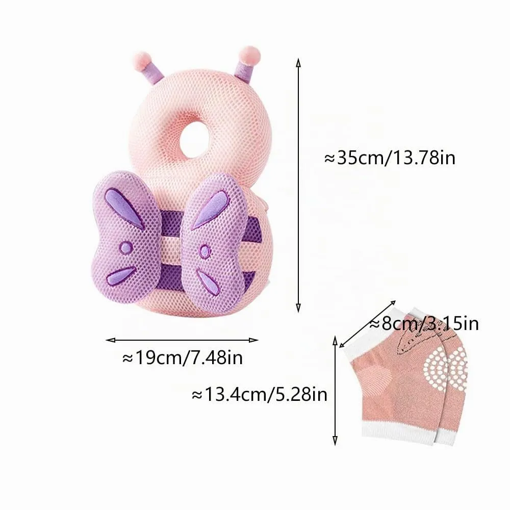 Furforstk protezione testa bambino con ginocchiere caschetto primi passi Traspirante casco neonato primi passi per gattonare e camminare, Regolabile (Farfalla) Il bambino non resiste - immagine 6