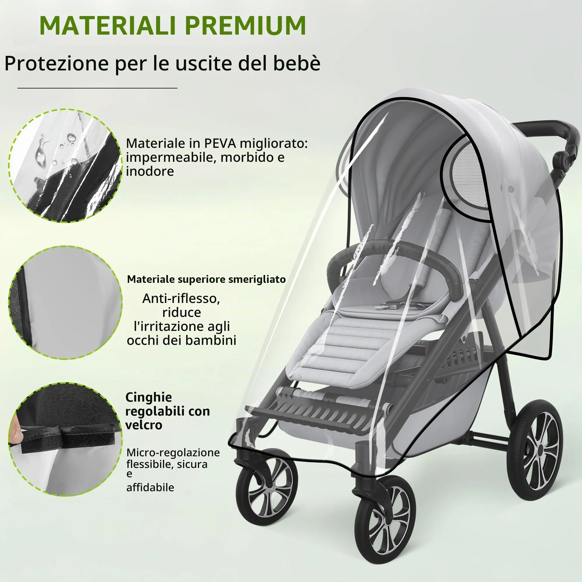 Parapioggia Passeggino Universale, Copri Passeggino Pioggia, Parapioggia Carrozzina Universale - Copertura Antipioggia Traspirante con Protezione Tutto Tempo da Pioggia, Sole, Polvere e Neve - immagine 2