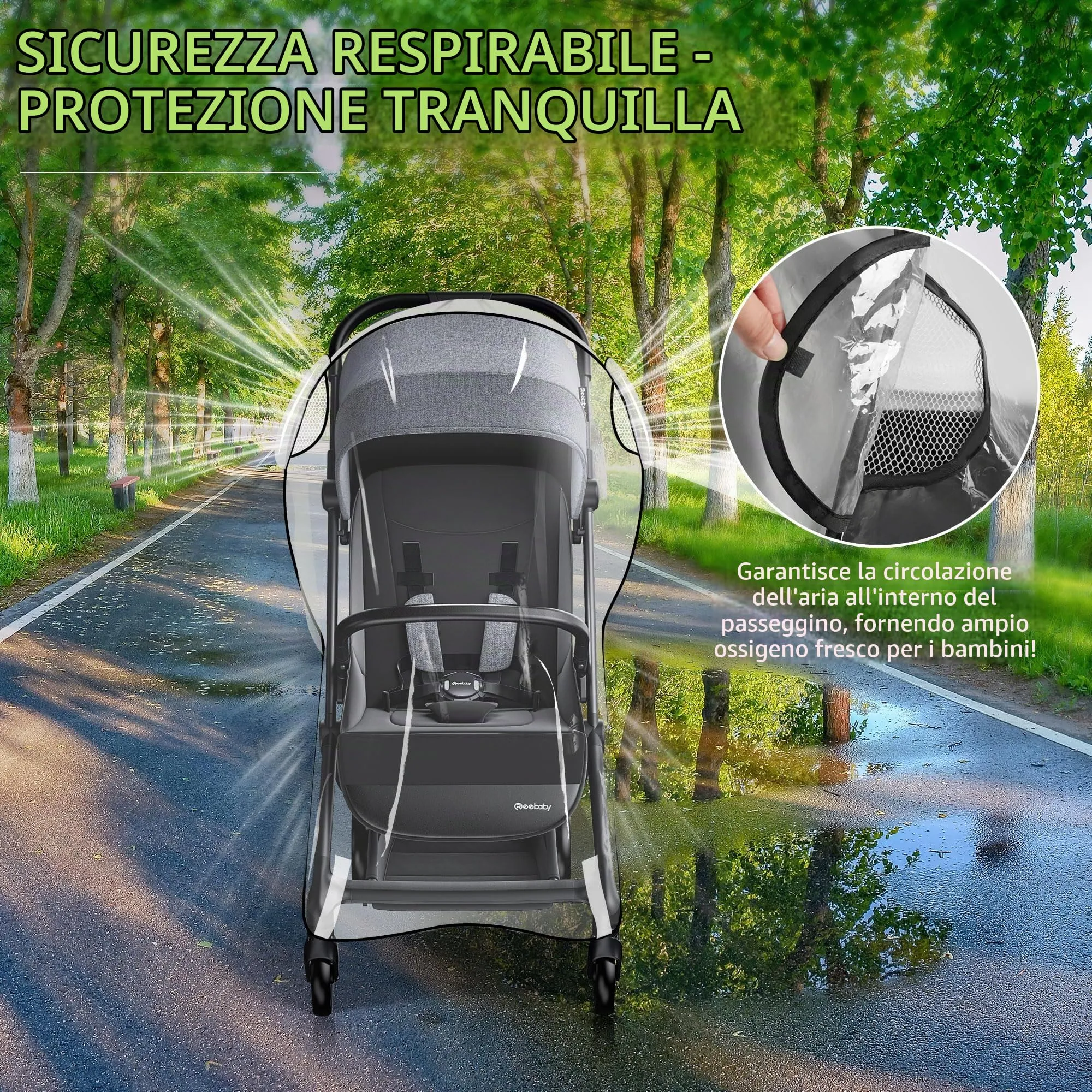 Parapioggia Passeggino Universale, Copri Passeggino Pioggia, Parapioggia Carrozzina Universale - Copertura Antipioggia Traspirante con Protezione Tutto Tempo da Pioggia, Sole, Polvere e Neve - immagine 4
