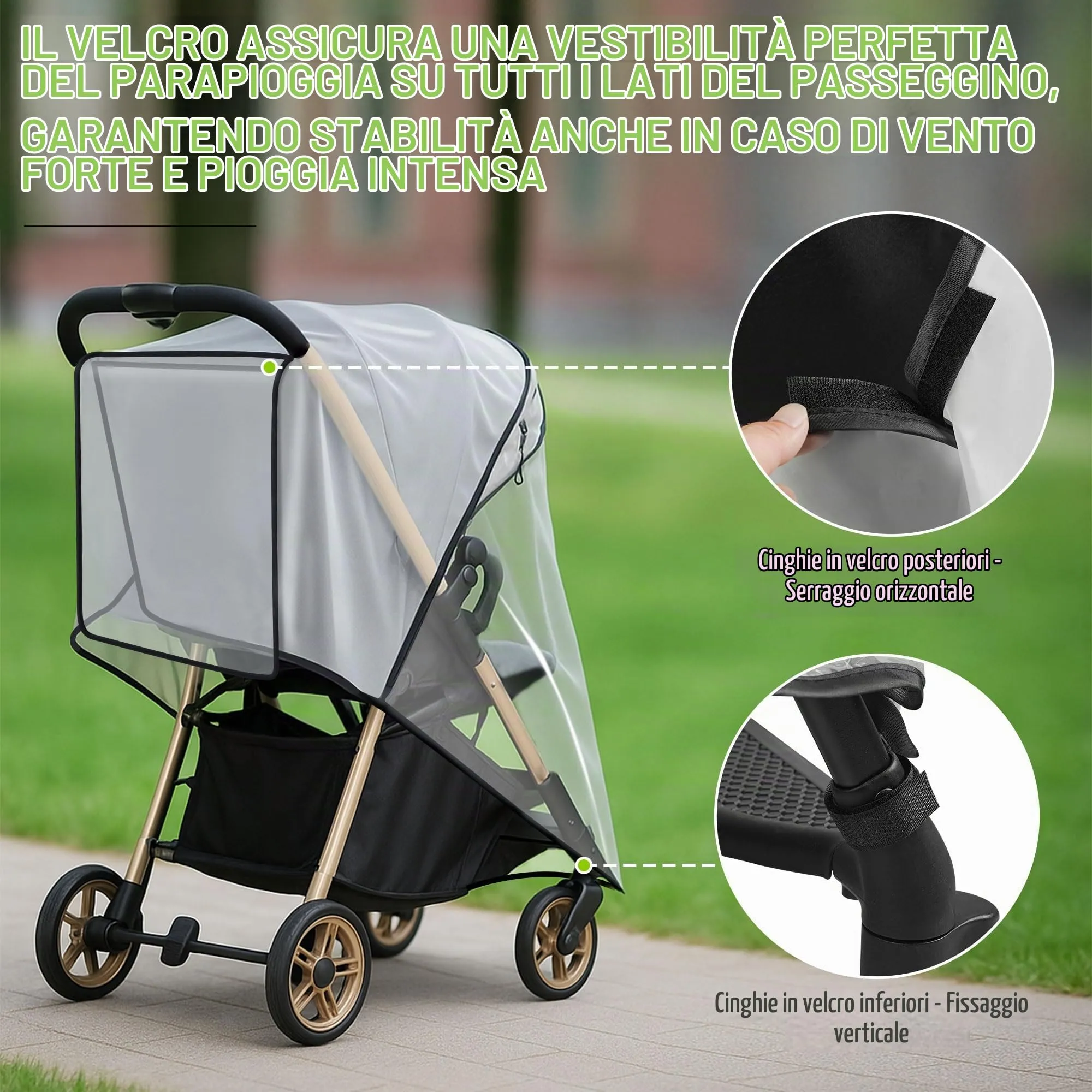 Parapioggia Passeggino Universale, Copri Passeggino Pioggia, Parapioggia Carrozzina Universale - Copertura Antipioggia Traspirante con Protezione Tutto Tempo da Pioggia, Sole, Polvere e Neve - immagine 5