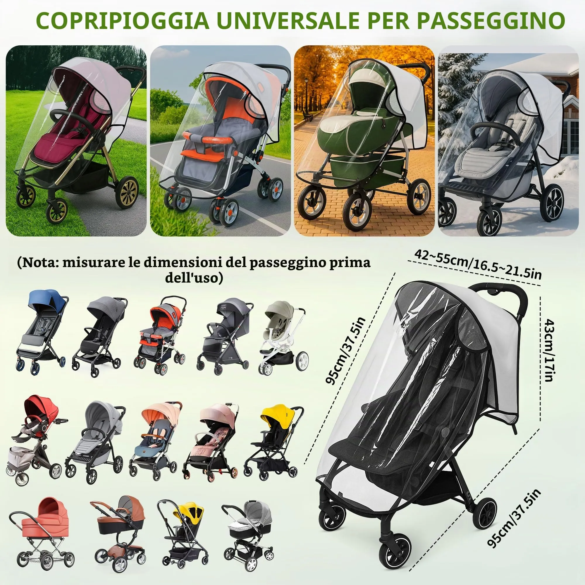 Parapioggia Passeggino Universale, Copri Passeggino Pioggia, Parapioggia Carrozzina Universale - Copertura Antipioggia Traspirante con Protezione Tutto Tempo da Pioggia, Sole, Polvere e Neve - immagine 6